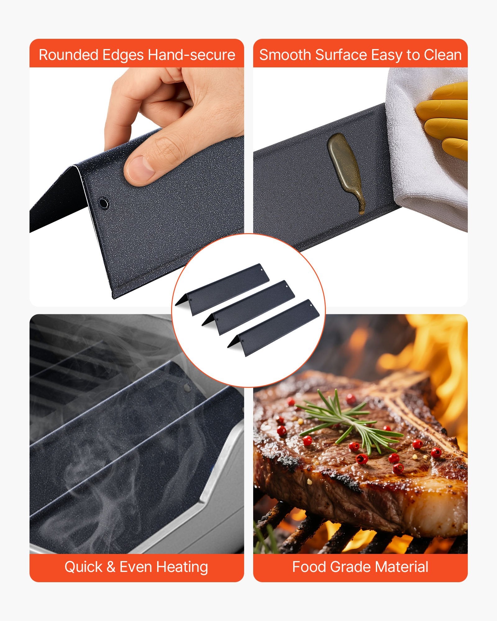 BBQs & Accessories: VEVOR Flavorizer Bars, 39cm Grill Replacement Part, for Weber Spirit I & II 200 Series Grills, Including Spirit ll E-210, ll E-220, ll S-210, E-210, S-210, Porcelain-enameled Steel Heat Plate, 3 Pack