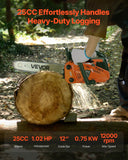 Chainsaws: VEVOR 25 cc Gas Chainsaw, 305 mm Gas Powered Chainsaw, 0.75 kW Power Chain Saw with Non-Slip Handle, Gas-Powered Chainsaws with Dual Fuel Tanks, For Wood Cutting, Tree Trimming, and Land Clearing