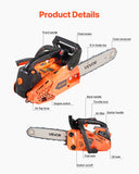 Chainsaws: VEVOR 25 cc Gas Chainsaw, 305 mm Gas Powered Chainsaw, 0.75 kW Power Chain Saw with Non-Slip Handle, Gas-Powered Chainsaws with Dual Fuel Tanks, For Wood Cutting, Tree Trimming, and Land Clearing