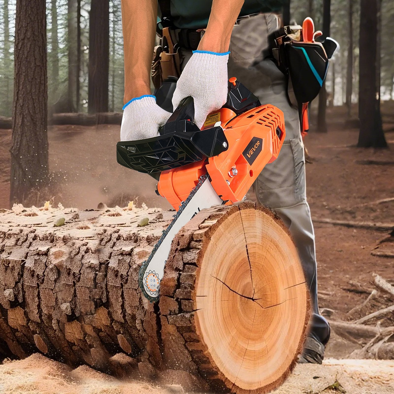 25 cc Gas Chainsaw, 305 mm Gas Powered Chainsaw, 0.75 kW Power Chain Saw with Non-Slip Handle, Gas-Powered Chainsaws with Dual Fuel Tanks, For Wood Cutting, Tree Trimming, and Land Clearing
