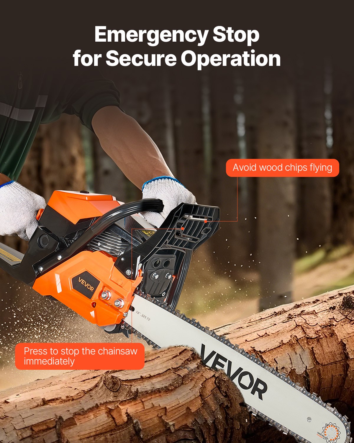 Chainsaws: VEVOR 52cc Gas Chainsaw 1.8 kW Gas Powered 455 mm Chainsaw For Wood Cutting