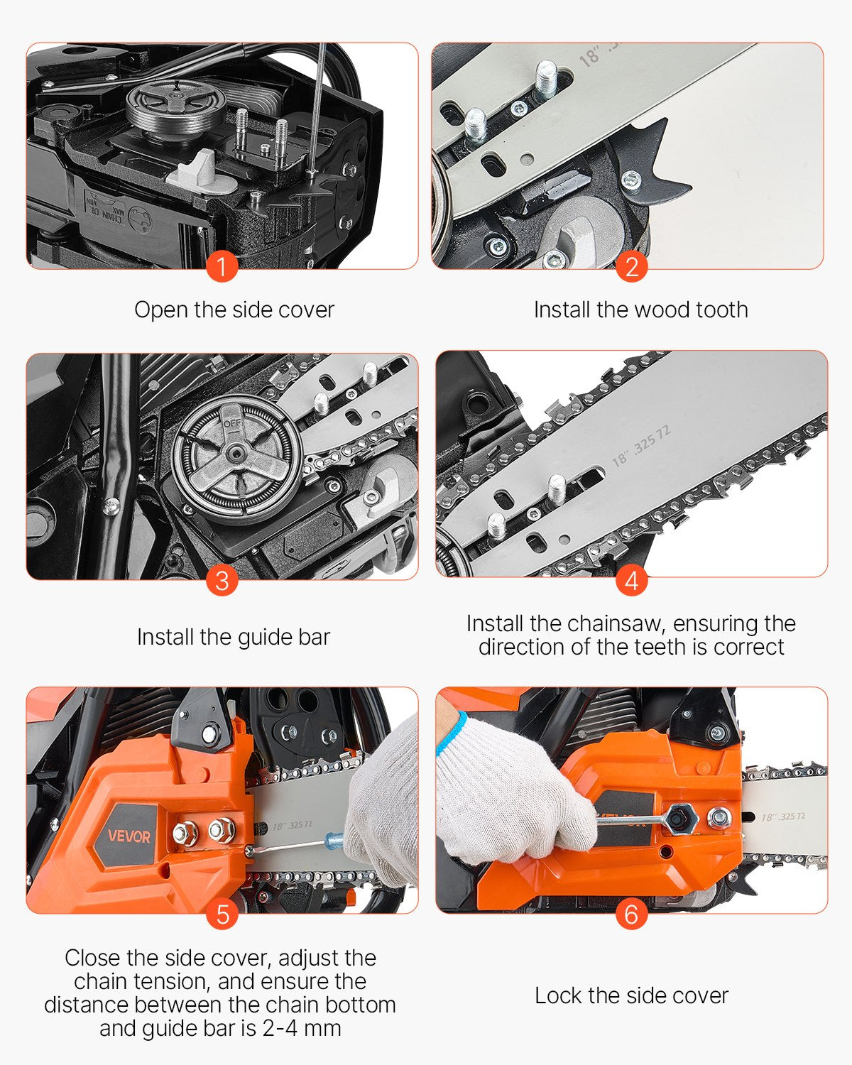 Chainsaws: VEVOR 52cc Gas Chainsaw 1.8 kW Gas Powered 455 mm Chainsaw For Wood Cutting