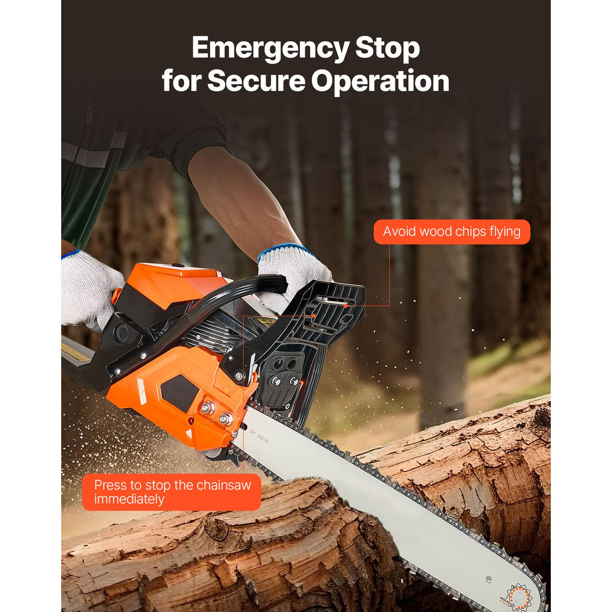 58 cc Gas Chainsaw, 508 mm Gas Powered Chainsaw, 2.0 kW Power Chain Saw with Non-Slip Handle, Gas-Powered Chainsaws with Dual Fuel Tanks, For Wood Cutting, Tree Trimming, and Land Clearing