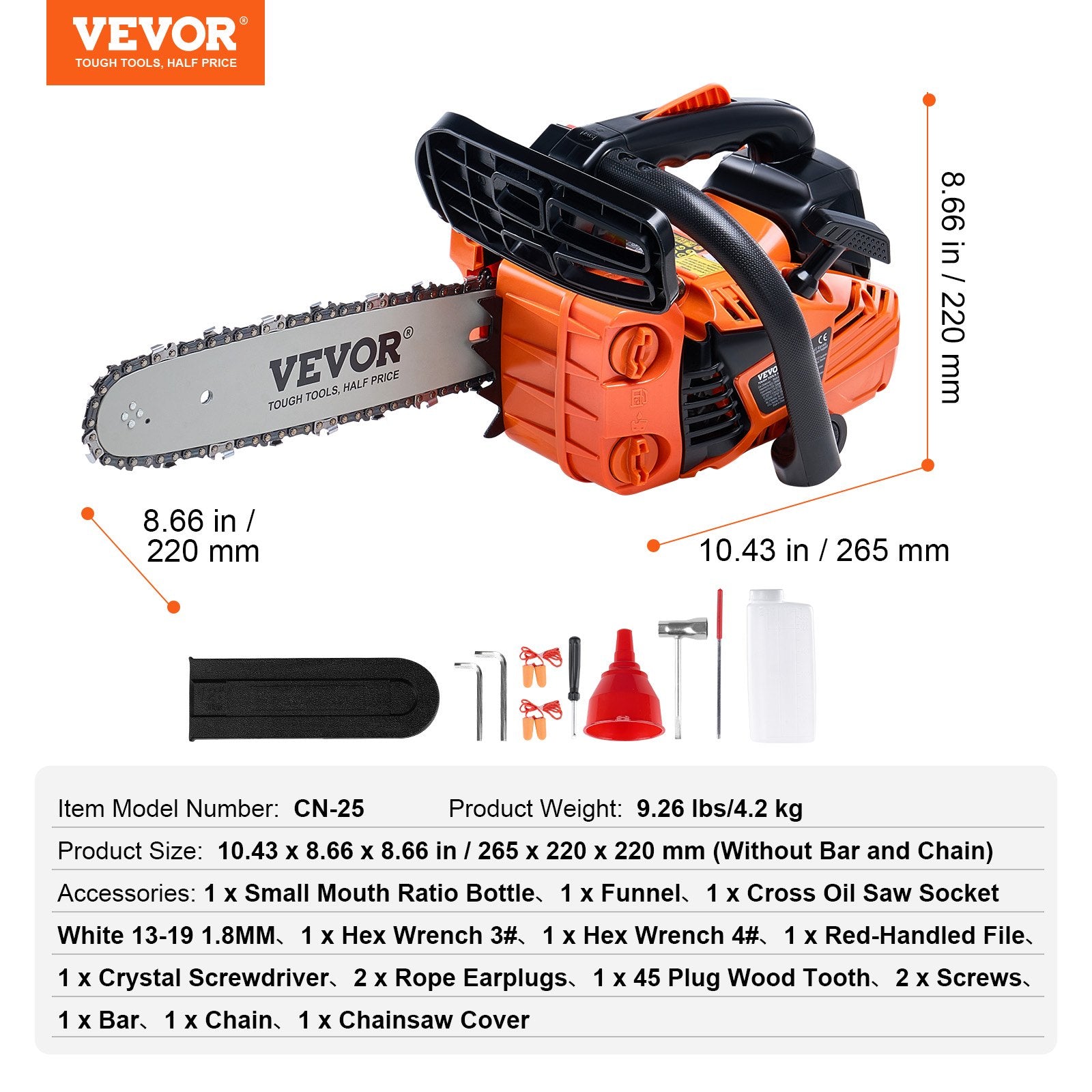 Chainsaws: VEVOR 25.4CC 304.8mm Gasoline Chainsaw Powered Wood Cutting Engine Gas Chain Saw