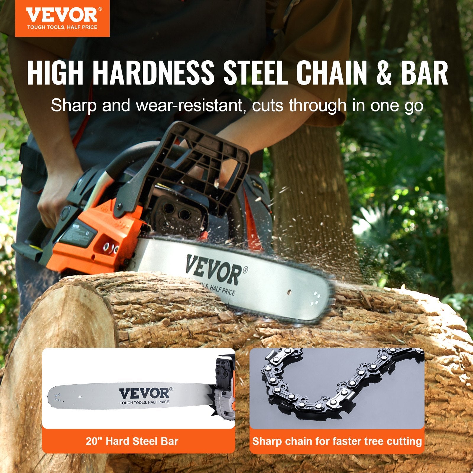 Chainsaws: VEVOR 58CC 508mm Gasoline Chainsaw Gas Powered Wood Cutting Engine Gas Chain Saw