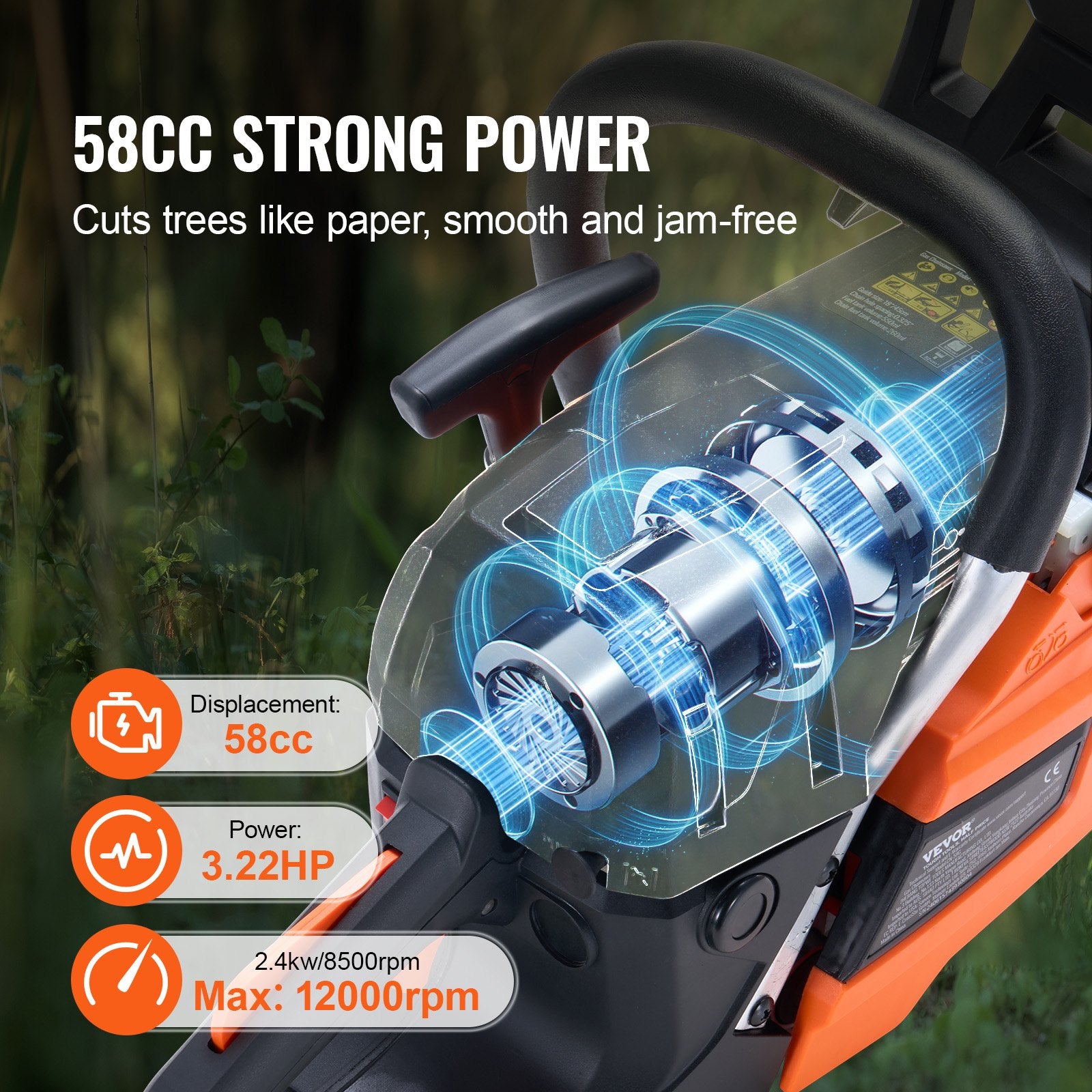 Chainsaws: VEVOR 58CC 508mm Gasoline Chainsaw Gas Powered Wood Cutting Engine Gas Chain Saw