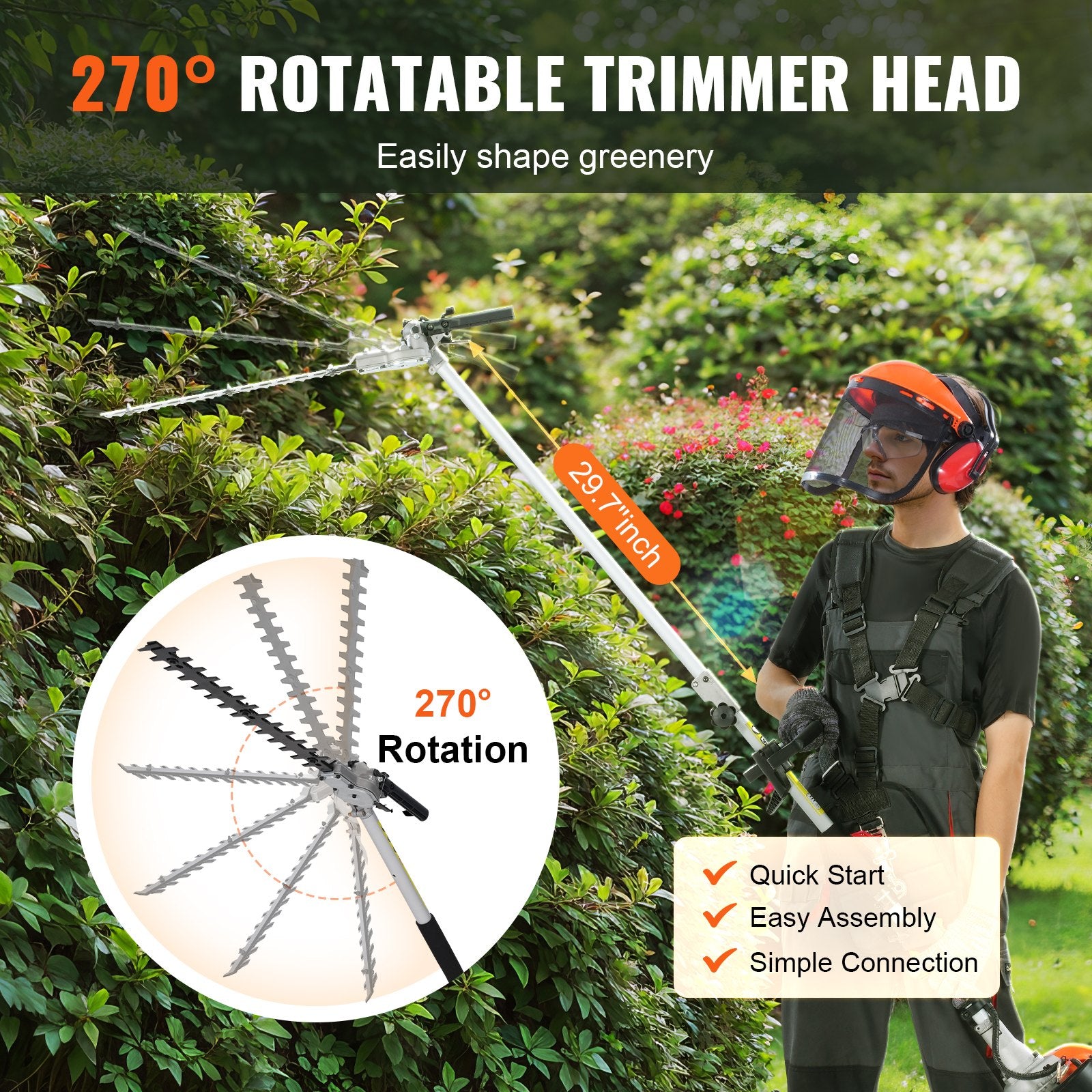 Chainsaws: VEVOR 15.7-inch 26CC 2 Cycle Gas Hedge Trimmer, Gas Powered Pole Hedge Trimmer with Dual Sided Dual Action Blade, Adjustable Trimmer Head, Suitable for Trimming Shrubs, Bushes