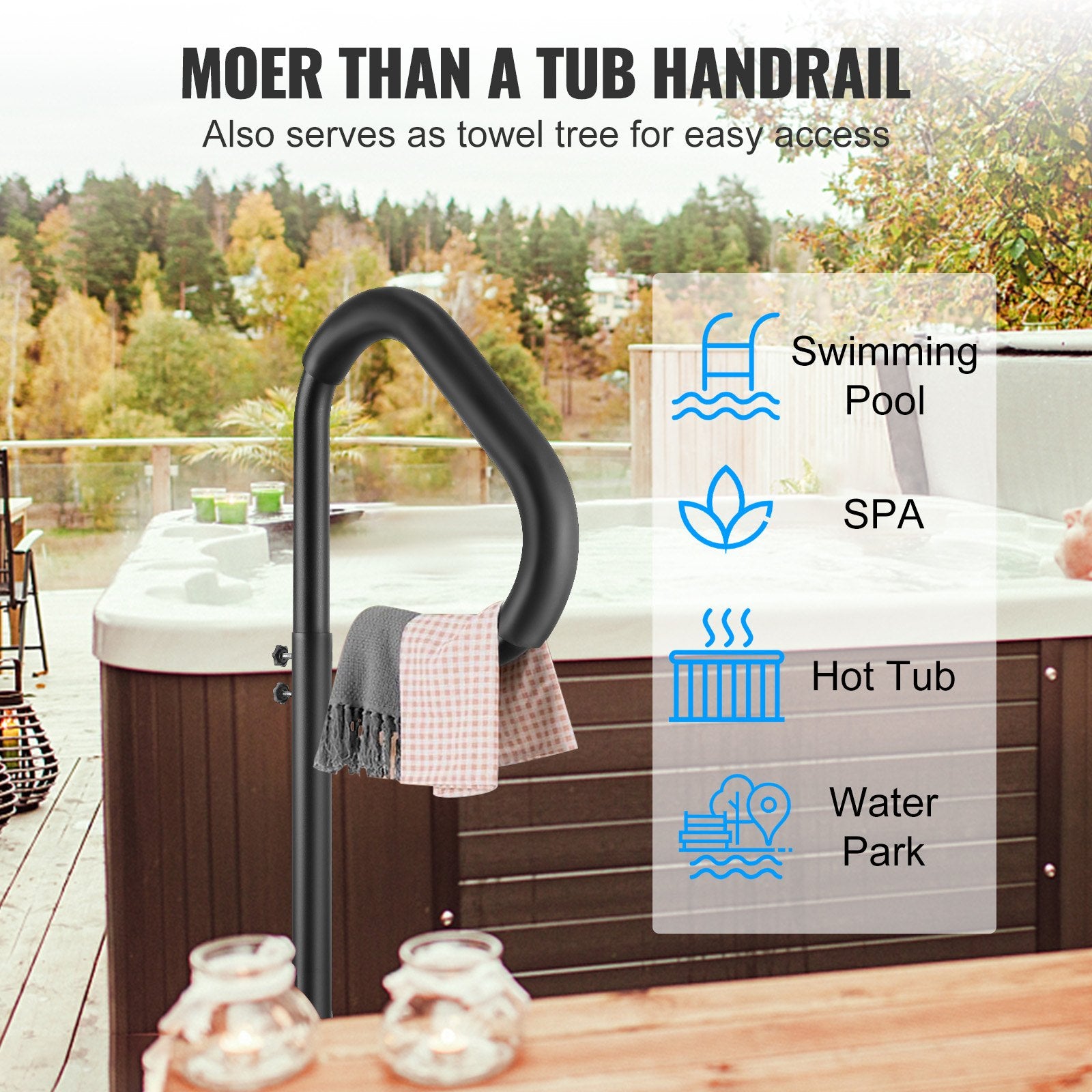 Mobility & Accessibility: VEVOR Hot Tub Handrail, 360 Rotatable Spa Side Handrail with 35"-57" Adjustable Height, Rust-proof Aluminum Spa Step Hot Tub Hand Rail with Slide-Under Mount Base for Indoor & Outdoor, 600LBS Capacity
