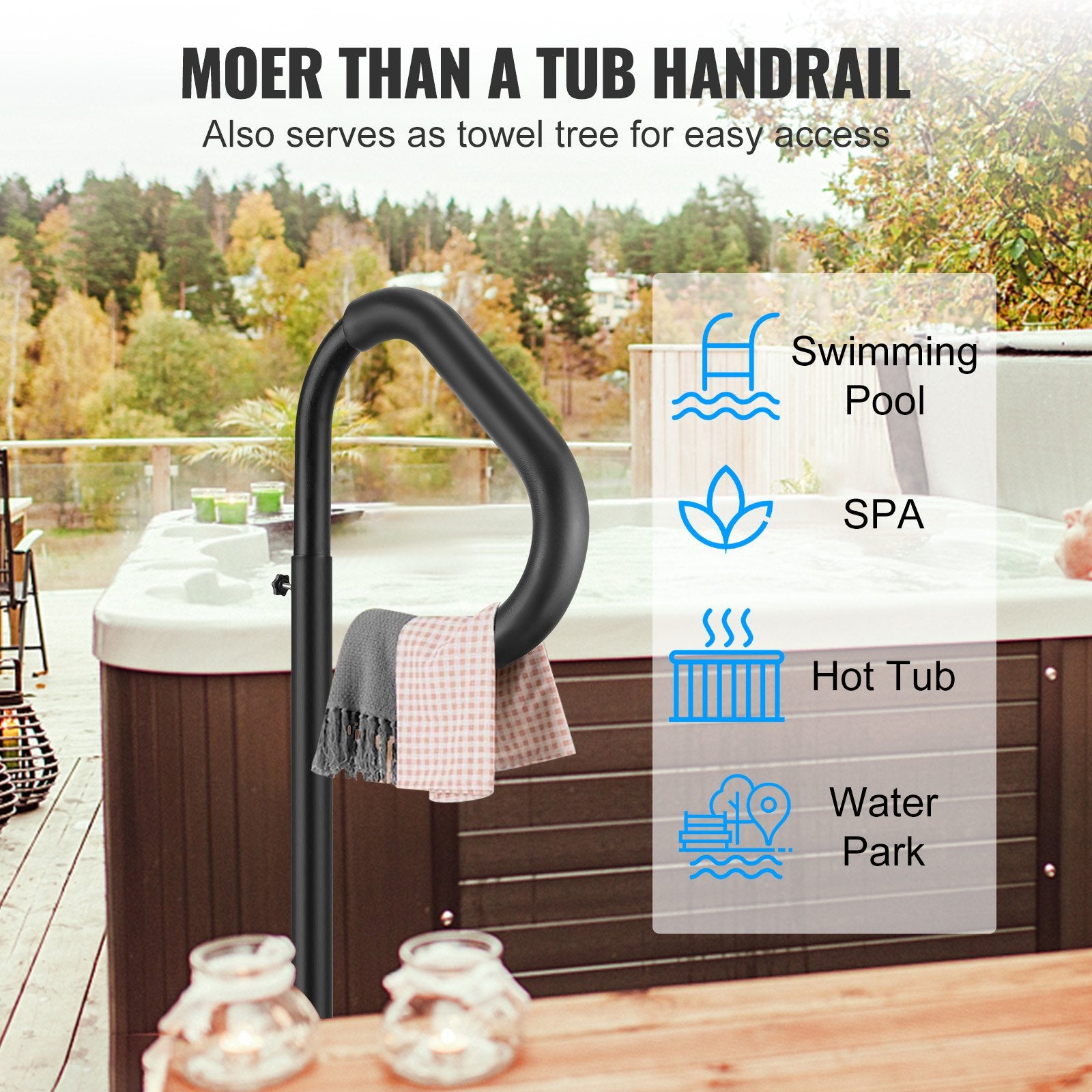 Portable Solar Panels: VEVOR Hot Tub Handrail, 360 Rotatable Spa Side Handrail with 48"-63" Adjustable Height, Rust-proof Aluminum Spa Step Hot Tub Hand Rail with Slide-Under Mount Base for Indoor & Outdoor, 600LBS Capacity