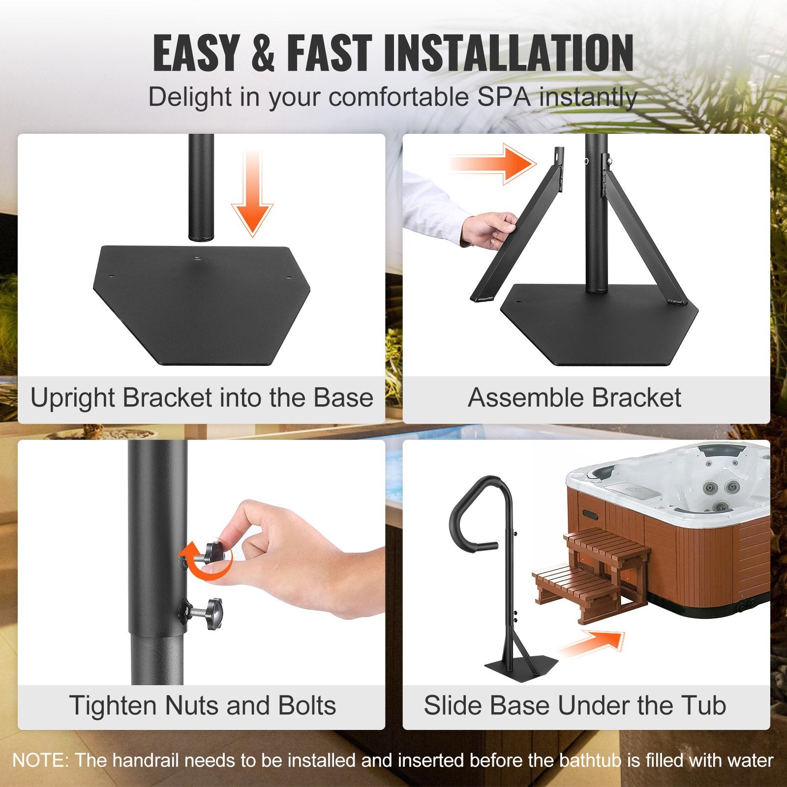 Portable Solar Panels: VEVOR Hot Tub Handrail, 360 Rotatable Spa Side Handrail with 48"-63" Adjustable Height, Rust-proof Aluminum Spa Step Hot Tub Hand Rail with Slide-Under Mount Base for Indoor & Outdoor, 600LBS Capacity