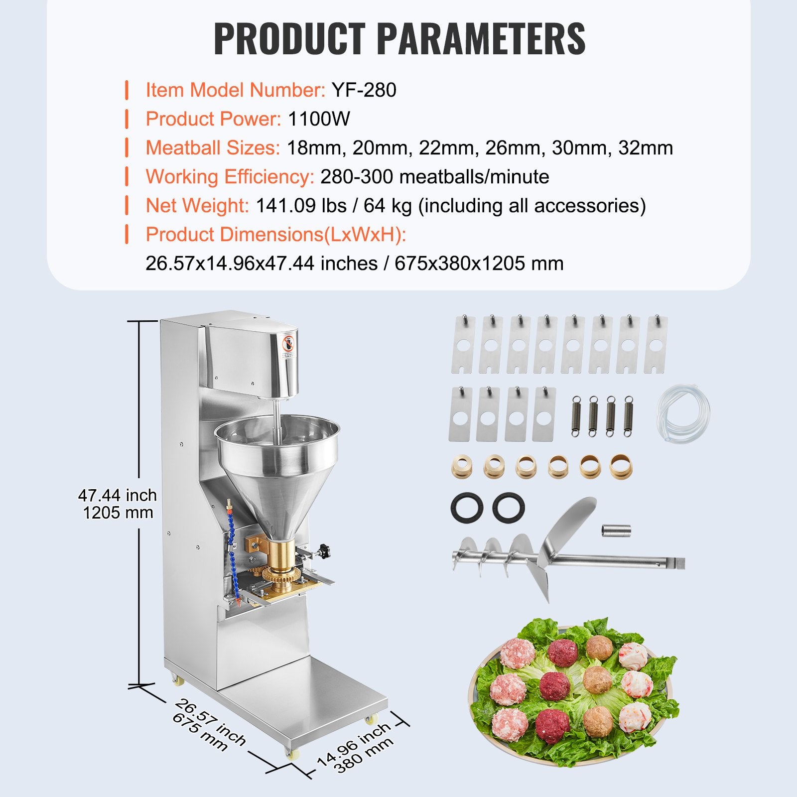 Basketball & Basketball Accessories: VEVOR Commercial Meatball Forming Machine, 280 PCs/min Automatic Meatball Maker, 1100W Electric Fish Beef Pork Shrimp Ball Making Tool, Stainless Steel Meatball Former with 18/20/22/26/30/32 mm Models