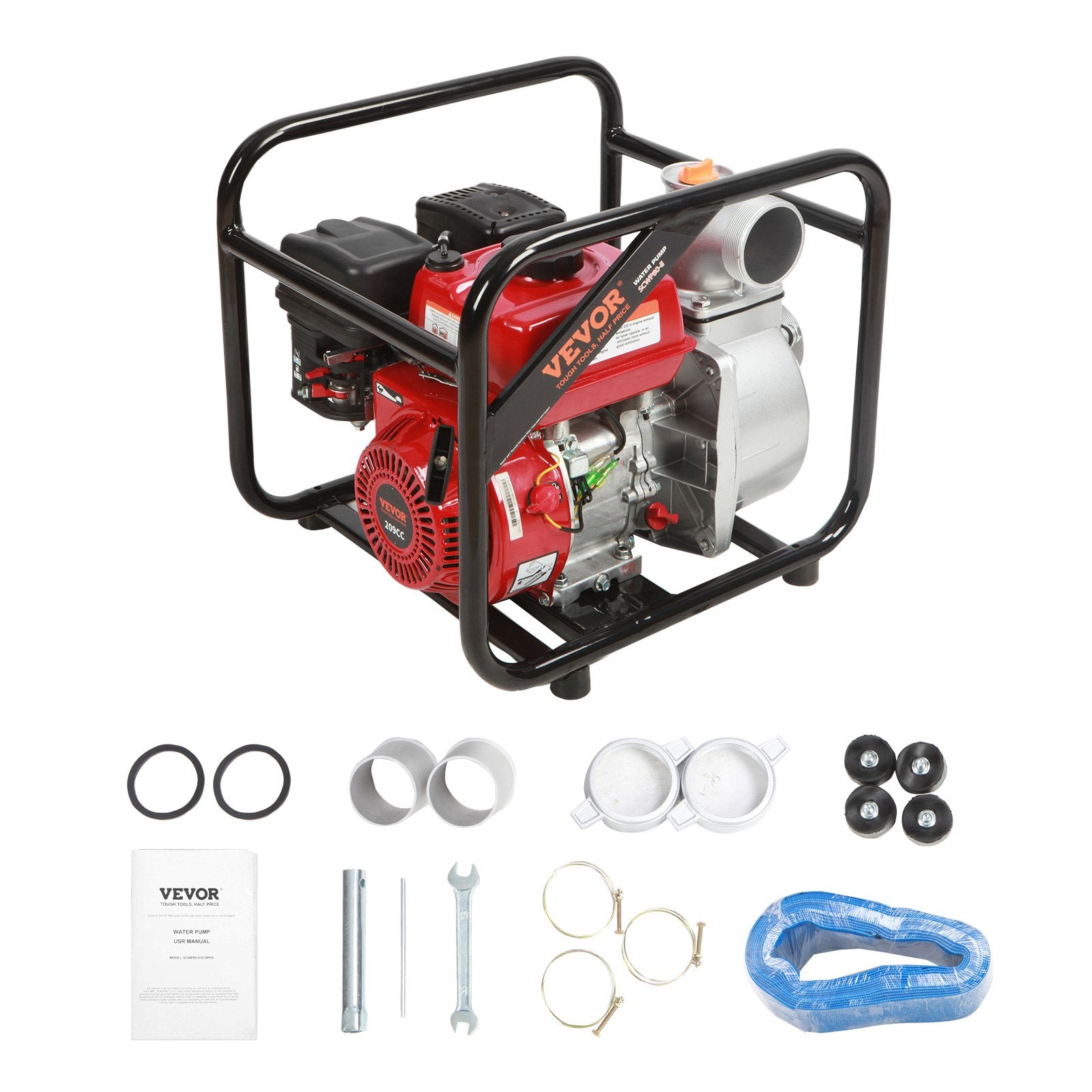 Gardening Tools: VEVOR Gasoline Engine Water Pump, 80 mm, 7HP 265 GPM, 43 m Lift, 7 m Suction, 4-Stroke Gas Powered Trash Water Transfer Pump Portable High Pressure with 25ft Hose for Irrigation Pool, EPA Certified