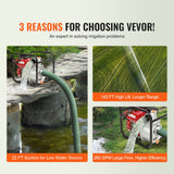 Gardening Tools: VEVOR Gasoline Engine Water Pump, 80 mm, 7HP 265 GPM, 43 m Lift, 7 m Suction, 4-Stroke Gas Powered Trash Water Transfer Pump Portable High Pressure with 25ft Hose for Irrigation Pool, EPA Certified