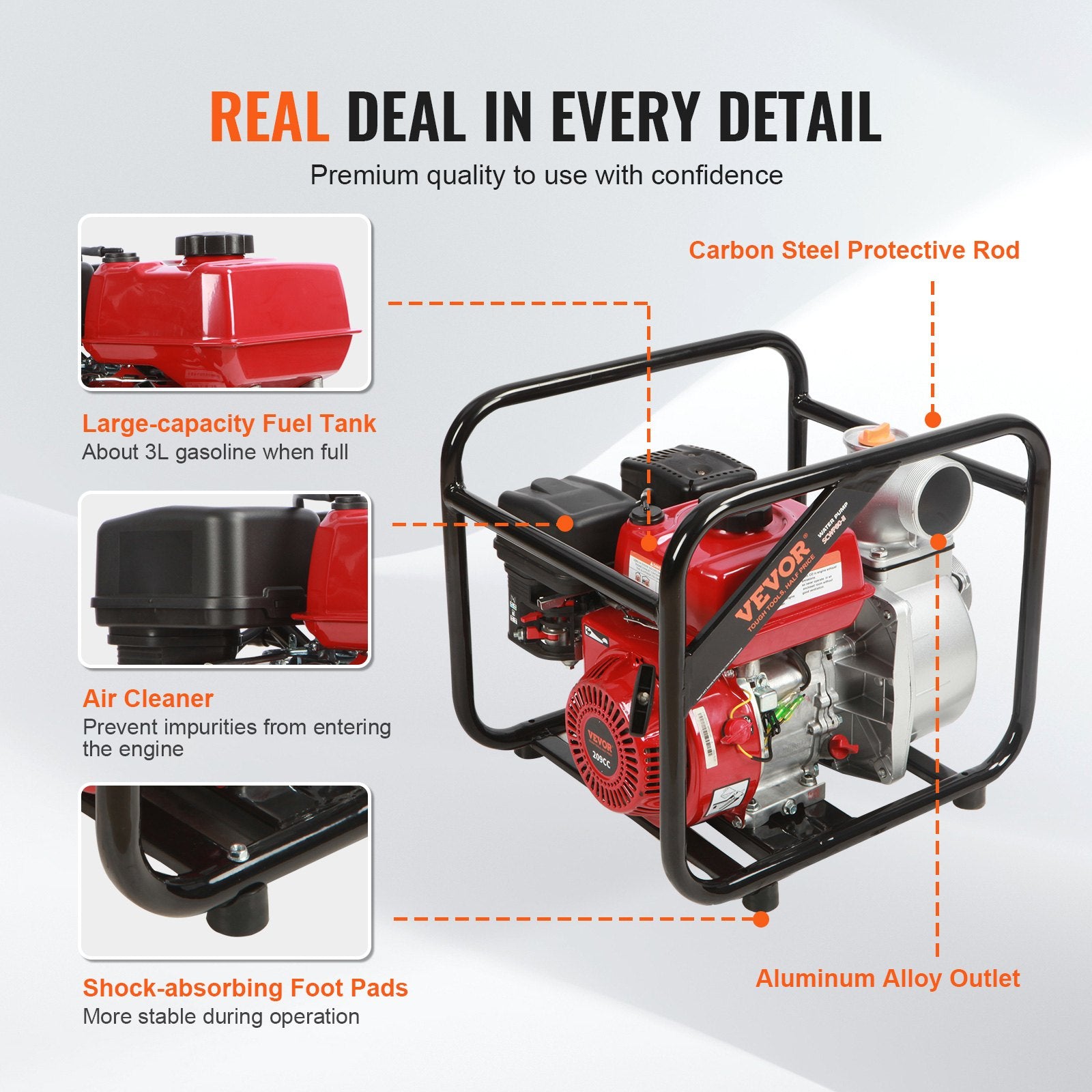Gardening Tools: VEVOR Gasoline Engine Water Pump, 80 mm, 7HP 265 GPM, 43 m Lift, 7 m Suction, 4-Stroke Gas Powered Trash Water Transfer Pump Portable High Pressure with 25ft Hose for Irrigation Pool, EPA Certified