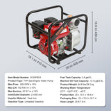 Gardening Tools: VEVOR Gasoline Engine Water Pump, 80 mm, 7HP 265 GPM, 43 m Lift, 7 m Suction, 4-Stroke Gas Powered Trash Water Transfer Pump Portable High Pressure with 25ft Hose for Irrigation Pool, EPA Certified