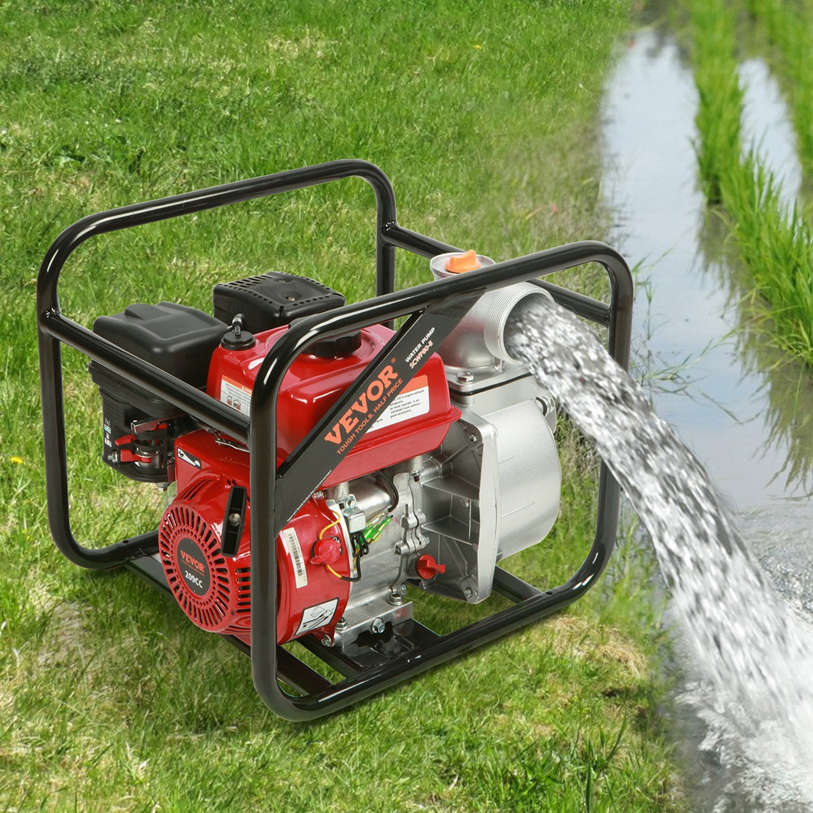 Gardening Tools: VEVOR Gasoline Engine Water Pump, 80 mm, 7HP 265 GPM, 43 m Lift, 7 m Suction, 4-Stroke Gas Powered Trash Water Transfer Pump Portable High Pressure with 25ft Hose for Irrigation Pool, EPA Certified