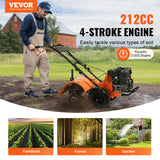 Gardening Tools: VEVOR Tiller Cultivator Gas Powered, 212CC 4-Stroke Garden Cultivator, Tiller with 4 Steel Adjustable Rear Tines for Lawn, Garden and Field Soil Cultivation