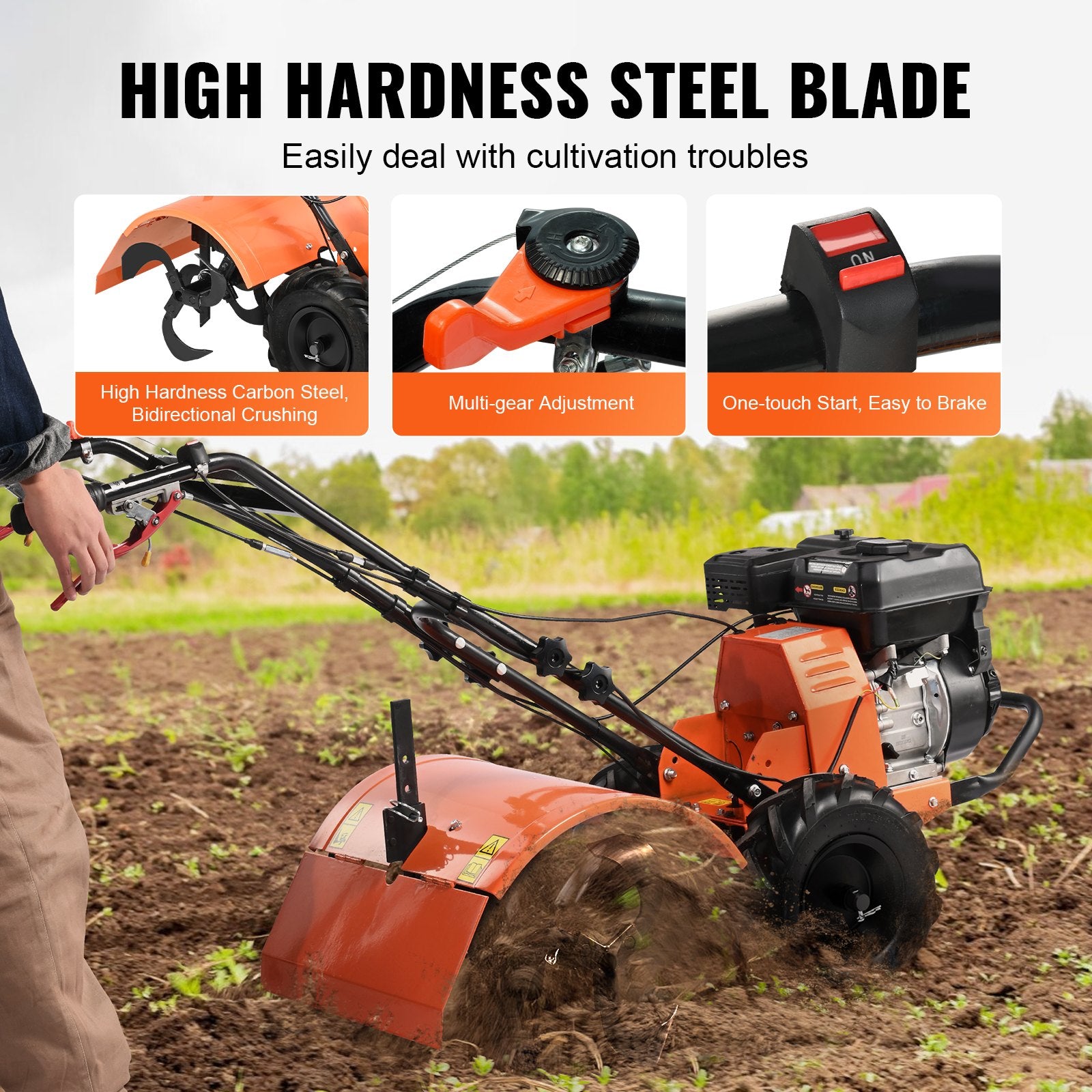 Gardening Tools: VEVOR Tiller Cultivator Gas Powered, 212CC 4-Stroke Garden Cultivator, Tiller with 4 Steel Adjustable Rear Tines for Lawn, Garden and Field Soil Cultivation