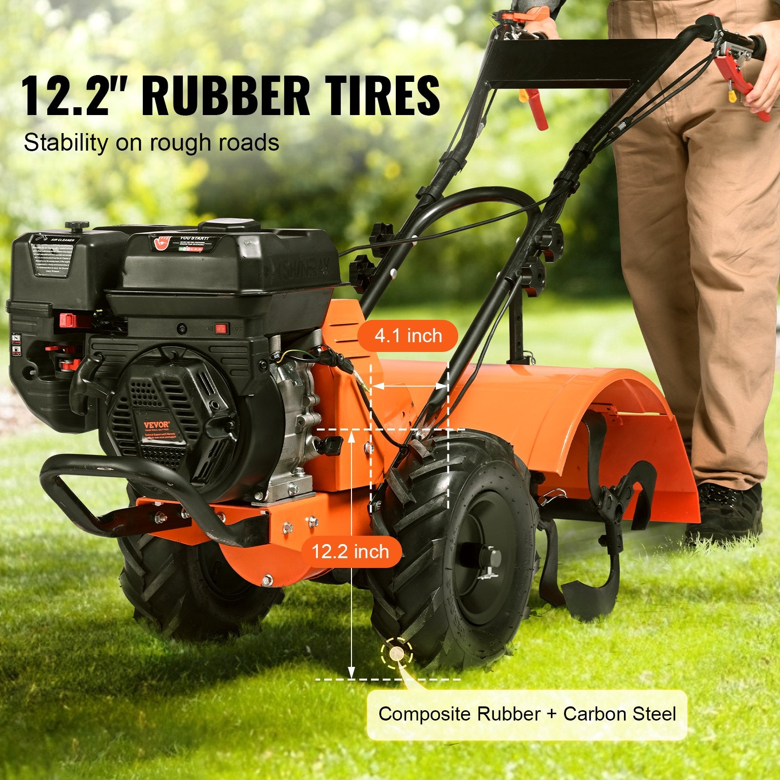 Gardening Tools: VEVOR Tiller Cultivator Gas Powered, 212CC 4-Stroke Garden Cultivator, Tiller with 4 Steel Adjustable Rear Tines for Lawn, Garden and Field Soil Cultivation