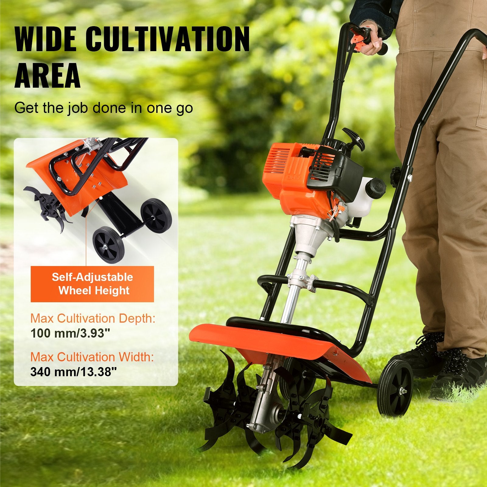 Gardening Tools: VEVOR Tiller Cultivator Gas Powered, 31CC 4-Stroke Garden Cultivator, Tiller with 4 Steel Adjustable Front Tines for Lawn, Garden and Field Soil Cultivation