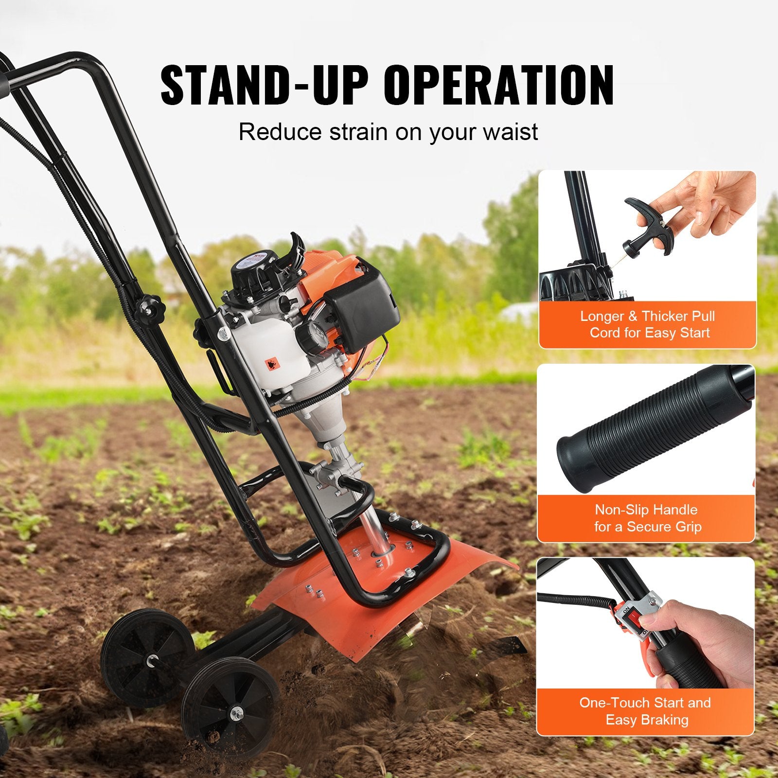 Gardening Tools: VEVOR Tiller Cultivator Gas Powered, 31CC 4-Stroke Garden Cultivator, Tiller with 4 Steel Adjustable Front Tines for Lawn, Garden and Field Soil Cultivation