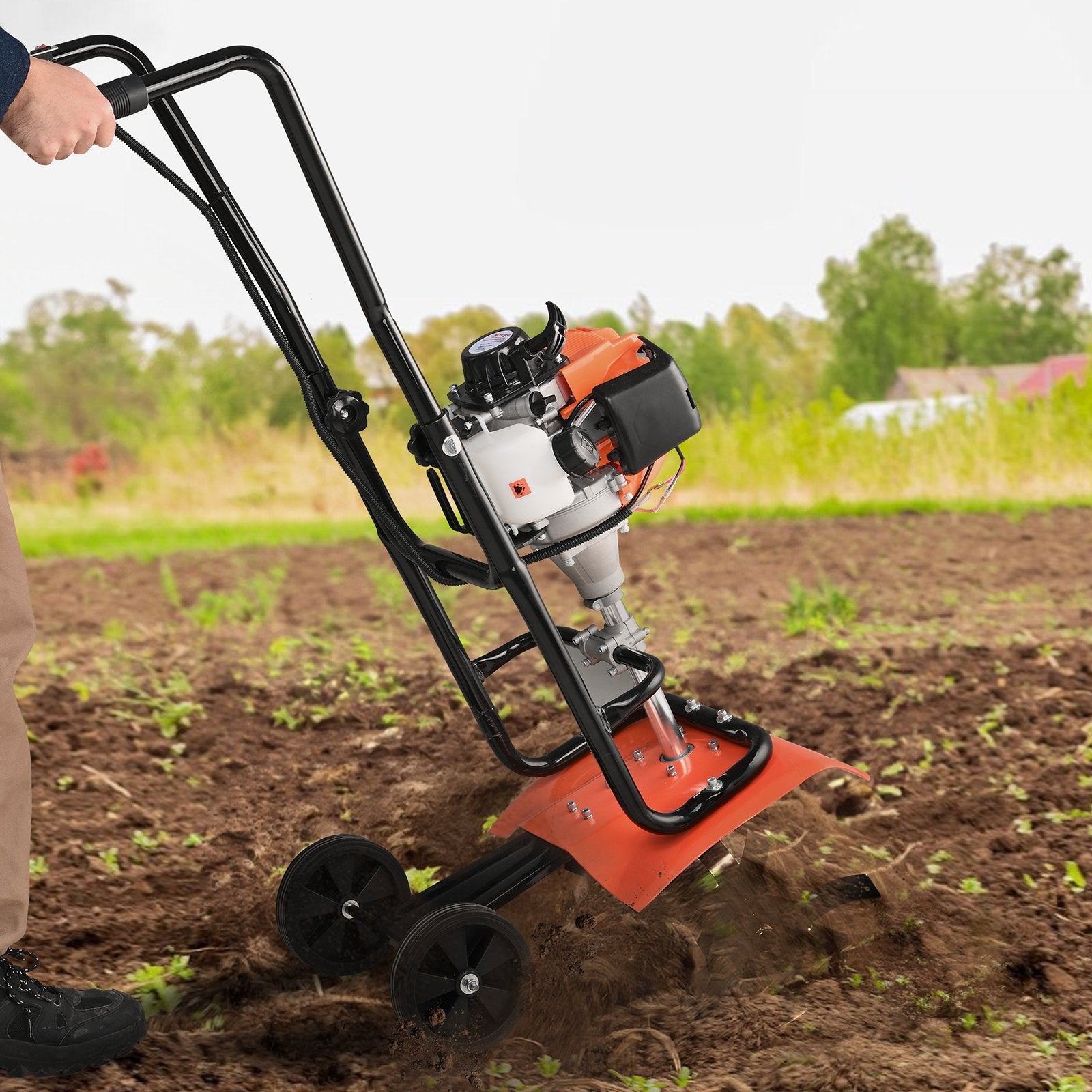 Gardening Tools: VEVOR Tiller Cultivator Gas Powered, 31CC 4-Stroke Garden Cultivator, Tiller with 4 Steel Adjustable Front Tines for Lawn, Garden and Field Soil Cultivation