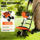 Gardening Tools: VEVOR Tiller Cultivator Gas Powered, 38CC 4-Stroke Garden Cultivator, Tiller with 4 Steel Adjustable Front Tines for Lawn, Garden and Field Soil Cultivation
