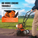 Gardening Tools: VEVOR Tiller Cultivator Gas Powered, 43CC 2-Stroke Garden Cultivator, Tiller with 4 Steel Adjustable Front Tines for Lawn, Garden and Field Soil Cultivation