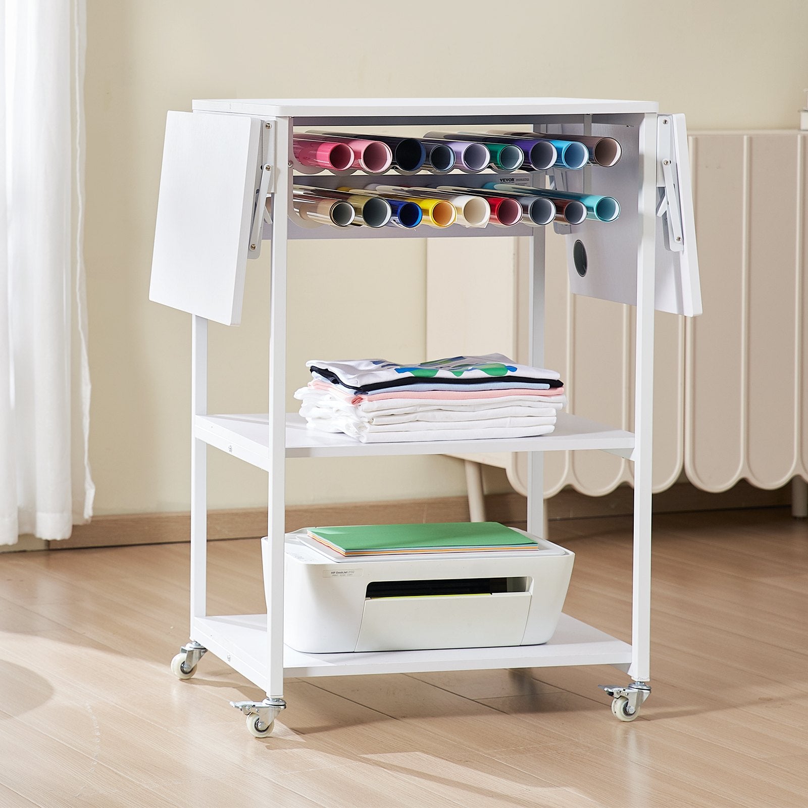 BBQ Tools: VEVOR Heat Press Table 3Tier Movable Heat Press Stand Foldable with Wheels White