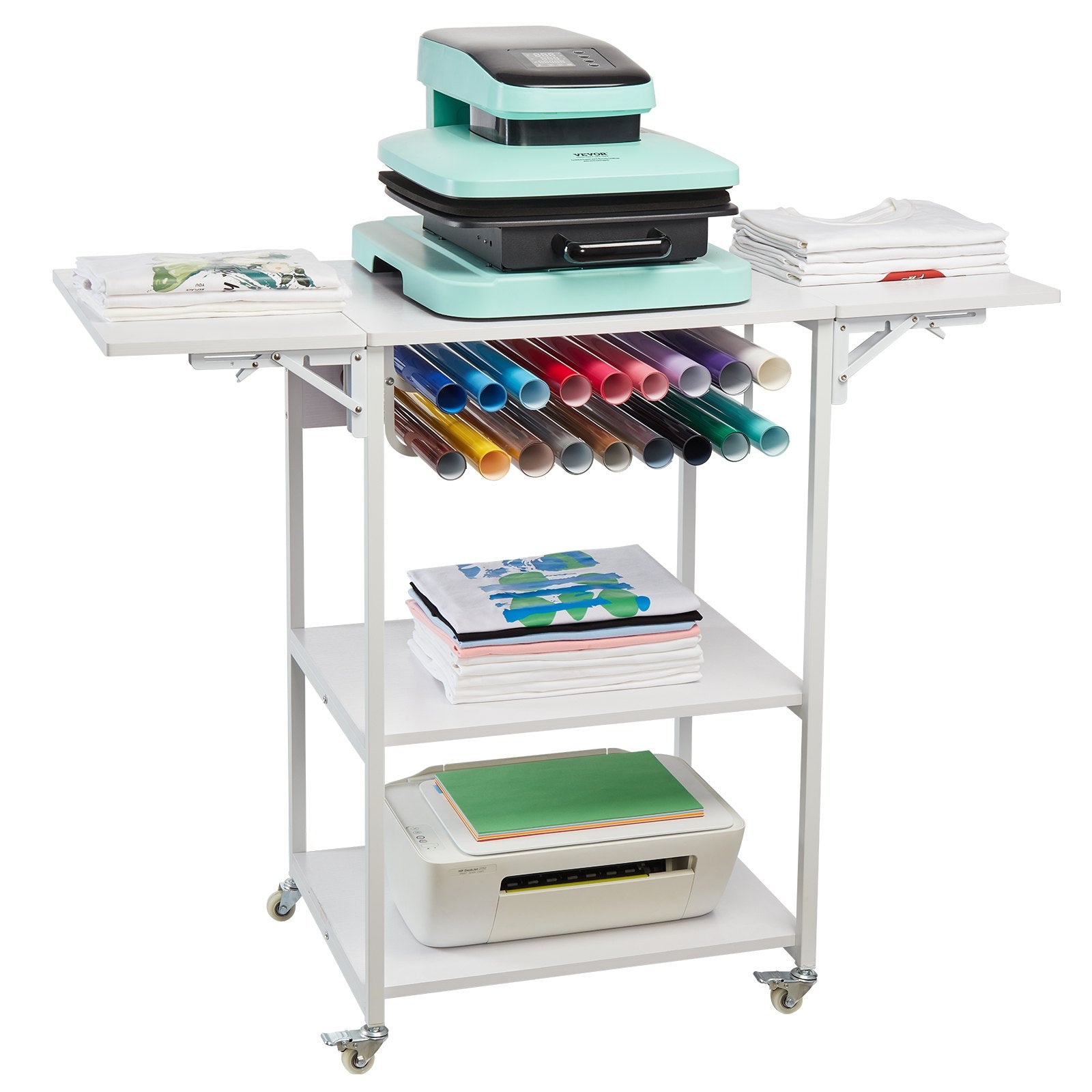 BBQ Tools: VEVOR Heat Press Table 3Tier Movable Heat Press Stand Foldable with Wheels White