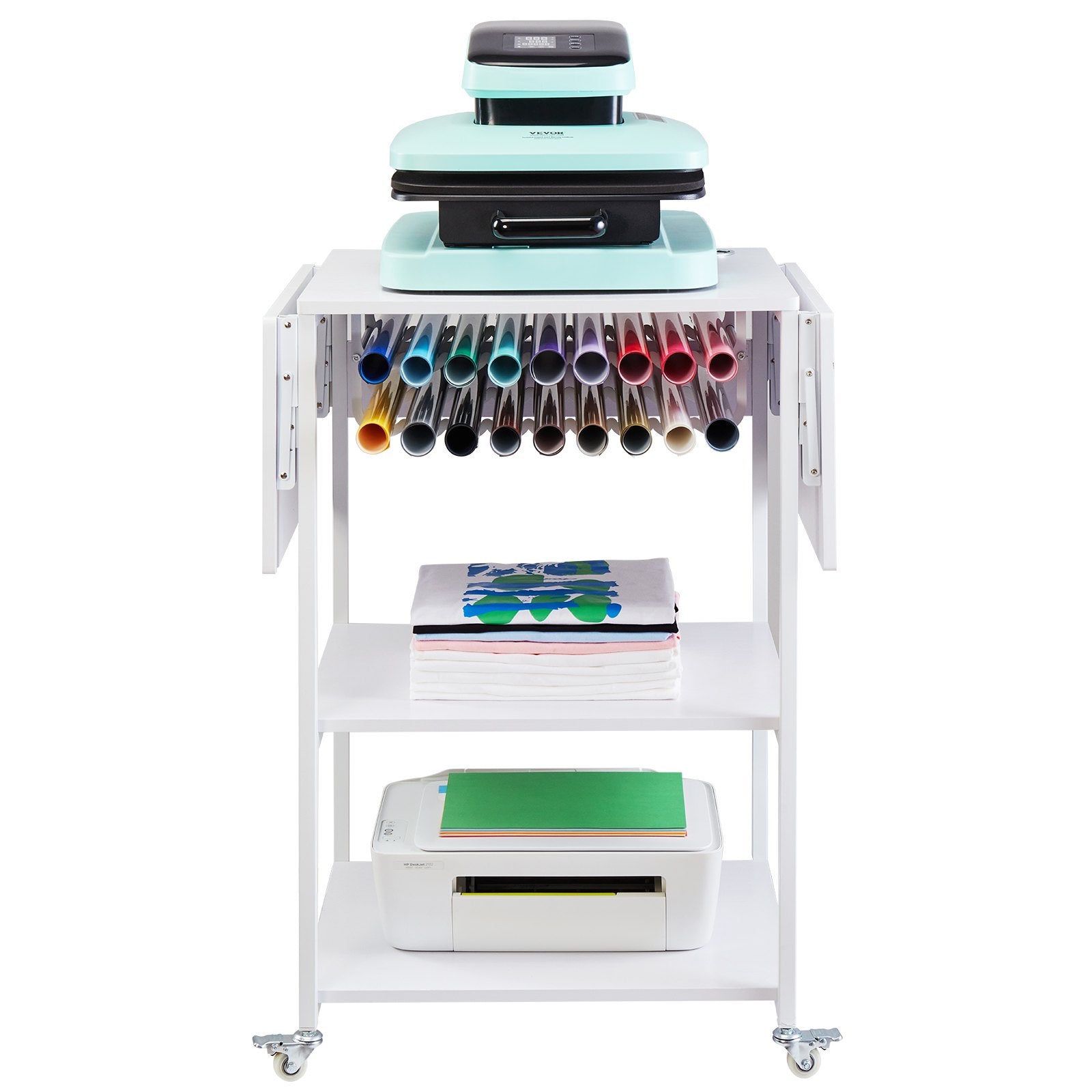 BBQ Tools: VEVOR Heat Press Table 3Tier Movable Heat Press Stand Foldable with Wheels White
