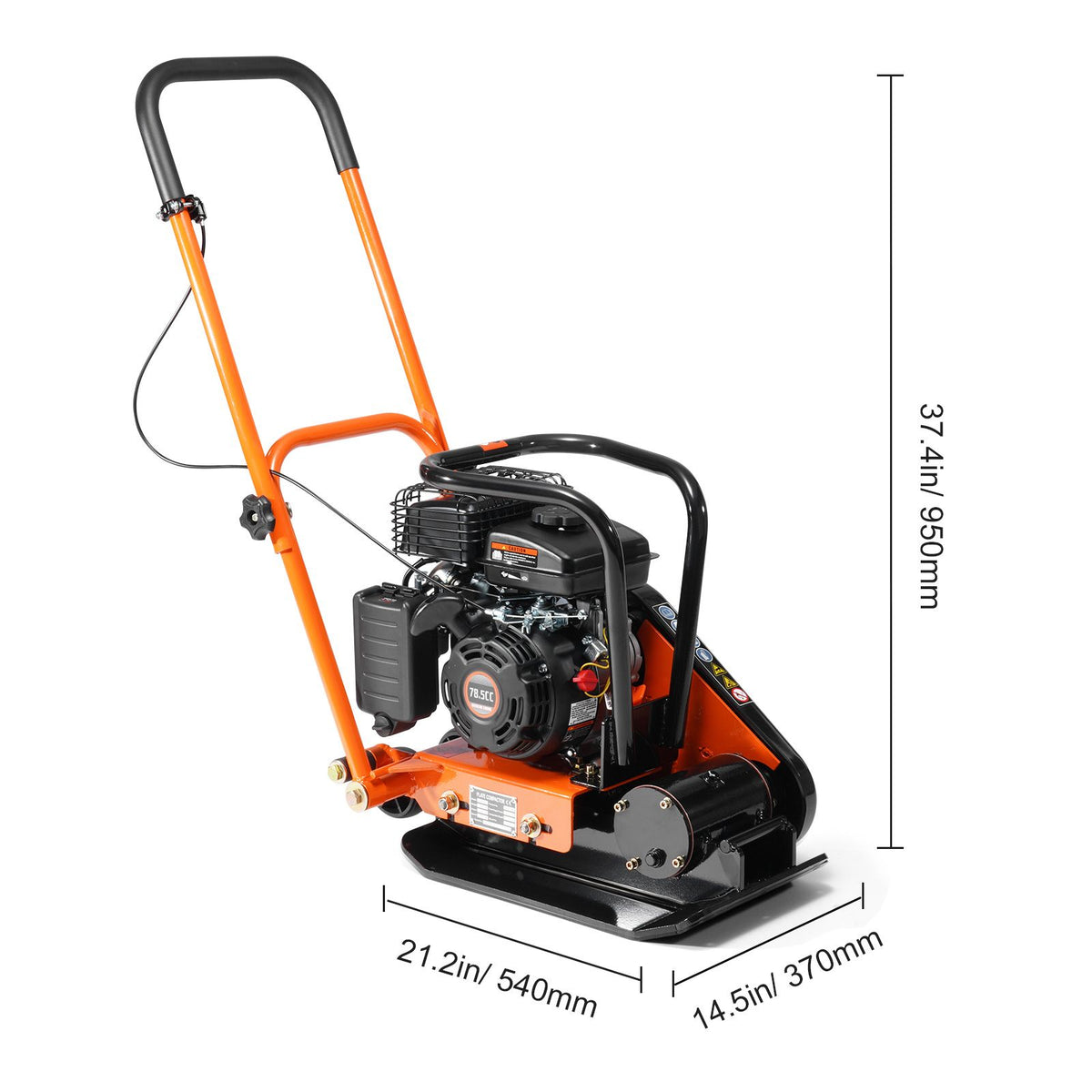 Plate Compactor, 2.8 HP 78.5CC Gas Engine 5,250 VPM, 870 kg Force Vibratory Compaction Tamper with 18.7 x 11.8 inch Plate for Walkways, Patios, Asphalts, Paver Landscaping
