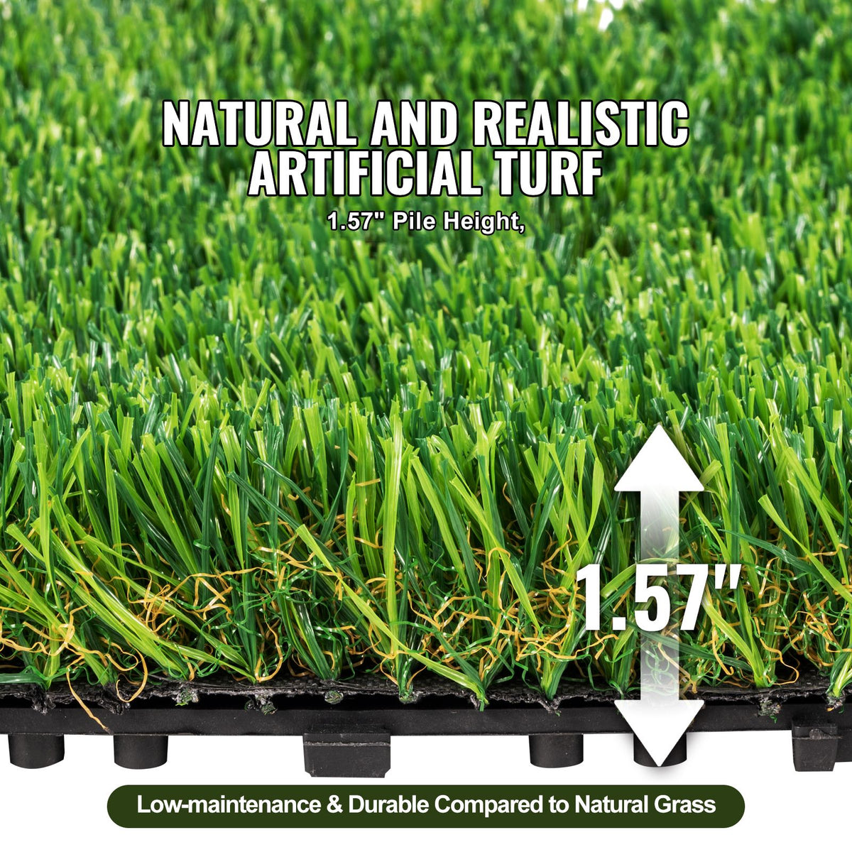 Artifical Grass Tiles Interlocking Turf Deck Set, 18 Pack - 12"x12", Synthetic Fake Grass Self-draining Mat Flooring Decor Pad, Perfect For Multi-Purpose Indoor Outdoor Entryway Scraper Dog Mats