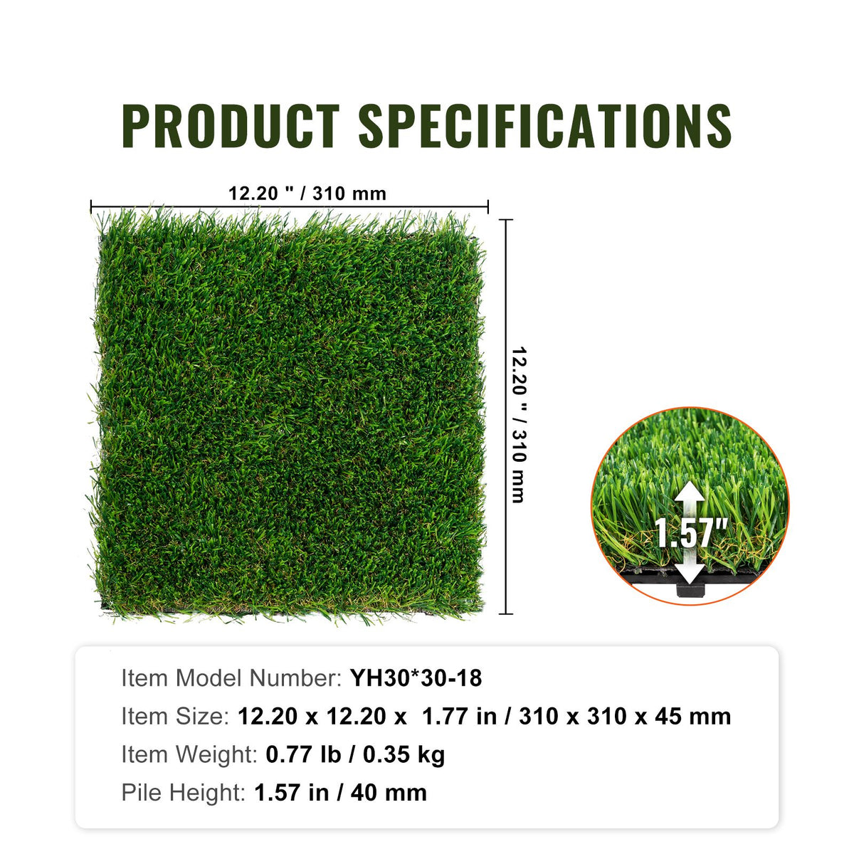 Artifical Grass Tiles Interlocking Turf Deck Set, 18 Pack - 12"x12", Synthetic Fake Grass Self-draining Mat Flooring Decor Pad, Perfect For Multi-Purpose Indoor Outdoor Entryway Scraper Dog Mats