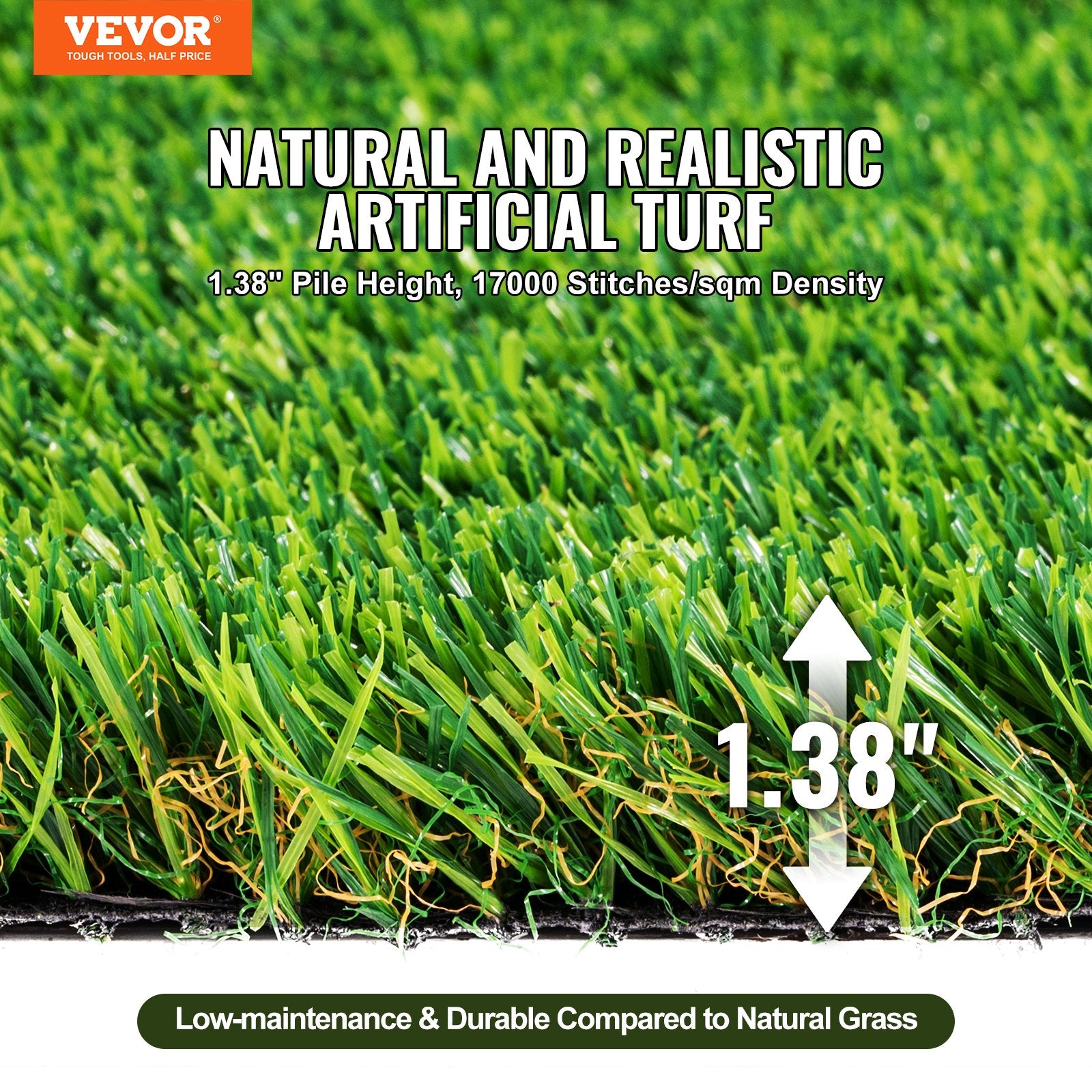 Outdoor Power Equipment: VEVOR Artifical Grass, 3 x 5 ft Rug Green Turf, 1.38" Fake Door Mat Outdoor Patio Lawn Decoration, Easy to Clean with Drainage Holes, Perfect For Multi-Purpose Home Indoor Entryway Scraper Dog Mats