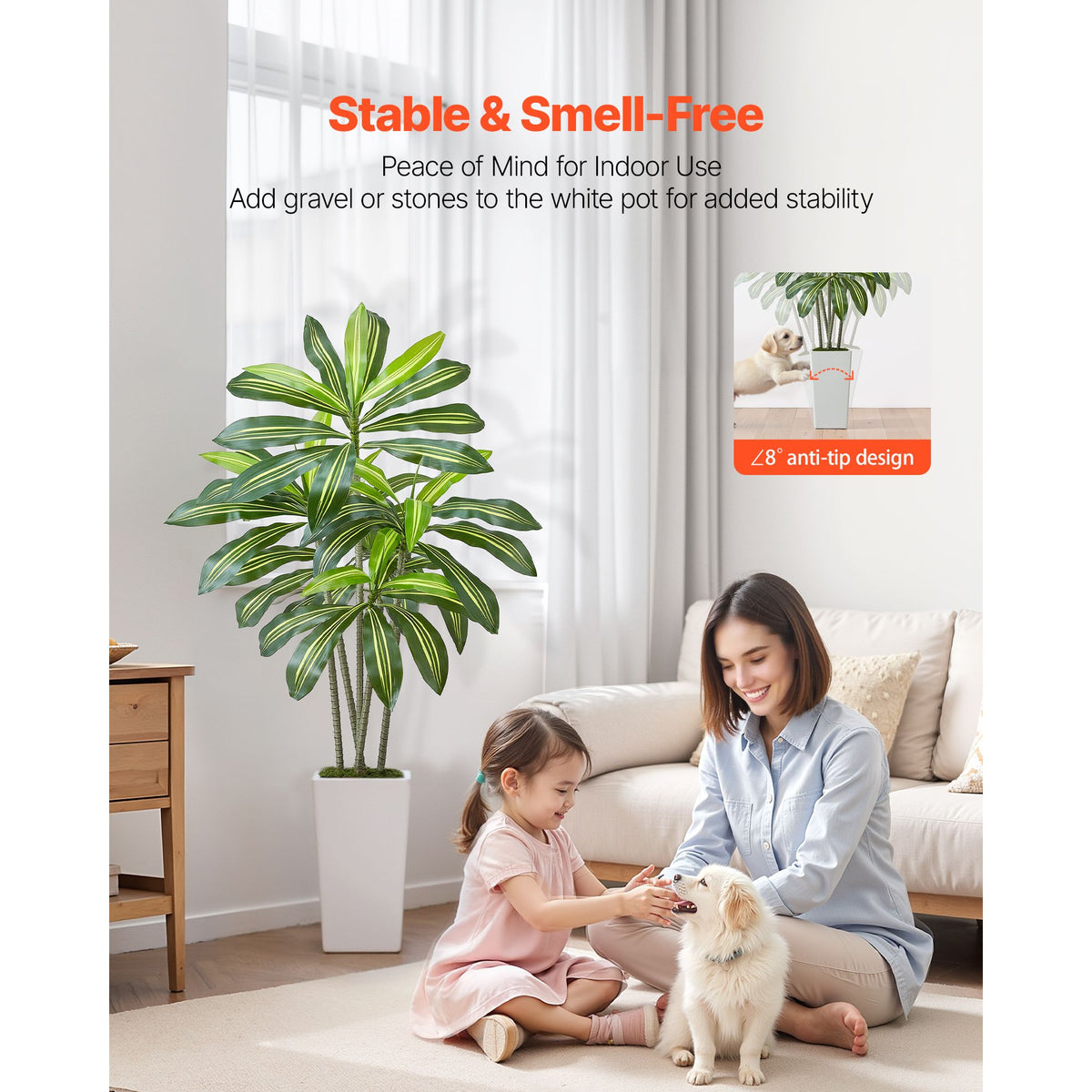 Artificial Dracaena Tree 1524 mm, Fake Palm Tropical Plants with White Tall Planter, Faux Floor Silk Plant in Pot, Large Trees for Home Office Living Room Decor House Warming, Indoor Outdoor