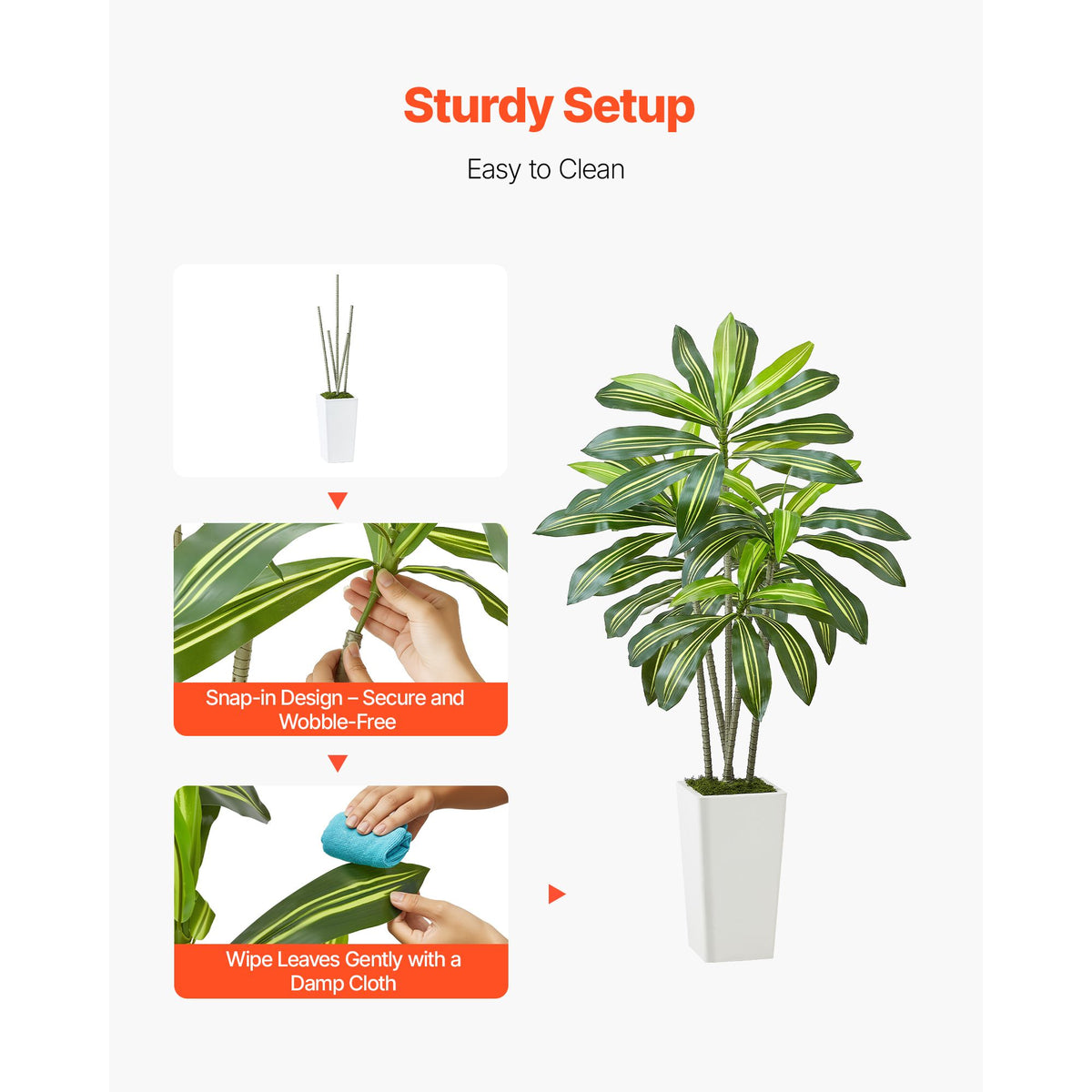 Artificial Dracaena Tree 1524 mm, Fake Palm Tropical Plants with White Tall Planter, Faux Floor Silk Plant in Pot, Large Trees for Home Office Living Room Decor House Warming, Indoor Outdoor