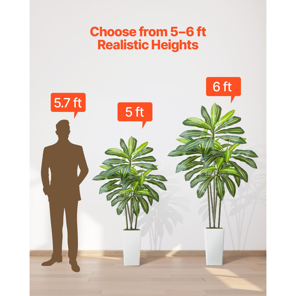 Artificial Dracaena Tree 1524 mm, Fake Palm Tropical Plants with White Tall Planter, Faux Floor Silk Plant in Pot, Large Trees for Home Office Living Room Decor House Warming, Indoor Outdoor