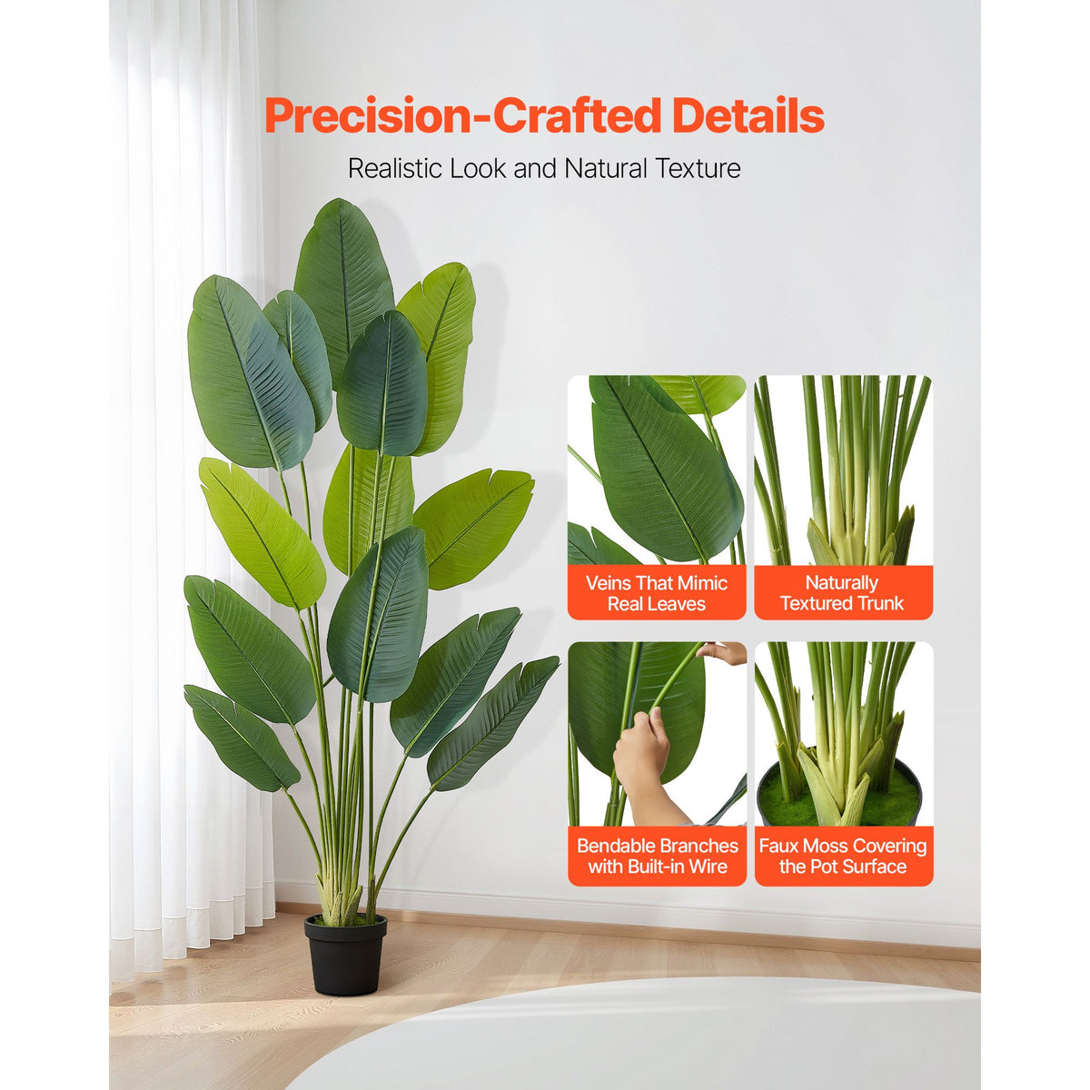 Artificial Bird of Paradise 1829 mm Tall, Fake Tropical Plants with with 13 Trunks & White Pot, Faux Floor Silk Tree, Large Trees for Home Office Living Room Decor House Warming, Indoor Outdoor