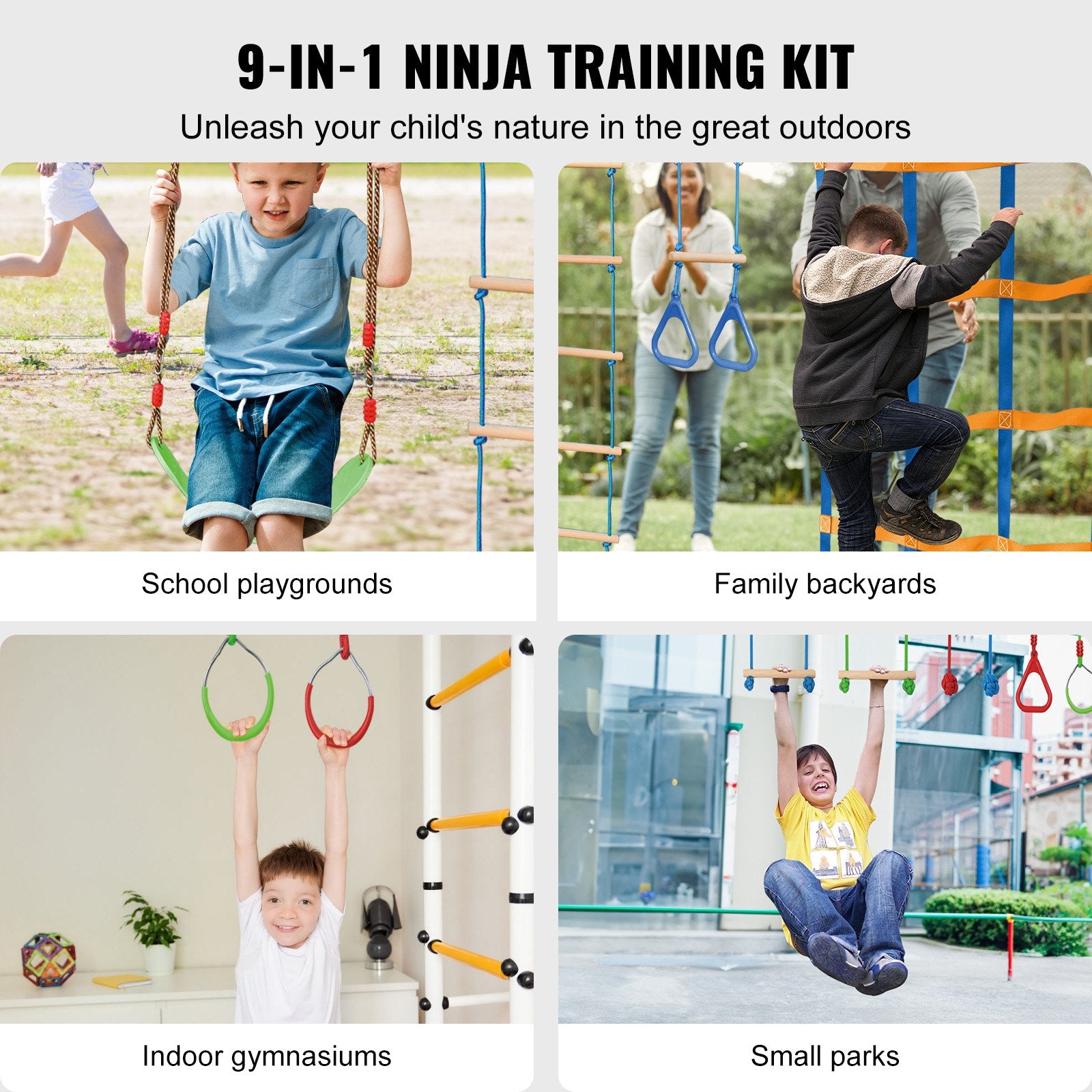 Outdoor Play Equipment: VEVOR Ninja Warrior Obstacle Course for Kids, 2 x 19.8m Weatherproof Slacklines, 500lbs Weight Capacity Monkey Line, Outdoor Playset Equipment, Backyard Toys Training Equipment Set with 12 Obstacles