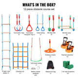Outdoor Play Equipment: VEVOR Ninja Warrior Obstacle Course for Kids, 2 x 19.8m Weatherproof Slacklines, 500lbs Weight Capacity Monkey Line, Outdoor Playset Equipment, Backyard Toys Training Equipment Set with 12 Obstacles
