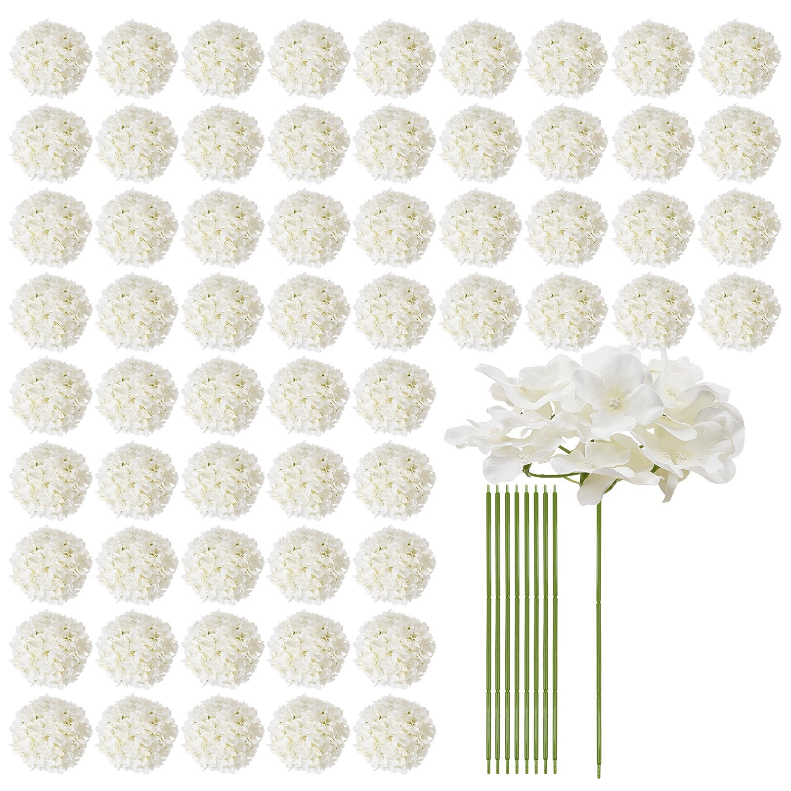 Vases & Table Decor: VEVOR Artificial Flowers, 105 pcs Real Looking White Silk Fake Hydrangea Bulk, White Faux Bridal Shower with Stems for DIY Wedding Bouquets, Home Centerpieces Arrangements, Party Tables Decorations