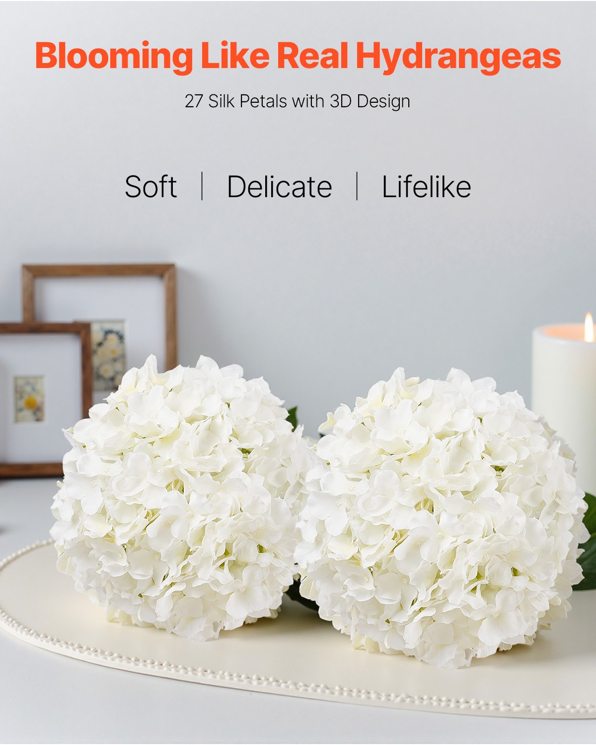 Vases & Table Decor: VEVOR Artificial Flowers, 105 pcs Real Looking White Silk Fake Hydrangea Bulk, White Faux Bridal Shower with Stems for DIY Wedding Bouquets, Home Centerpieces Arrangements, Party Tables Decorations
