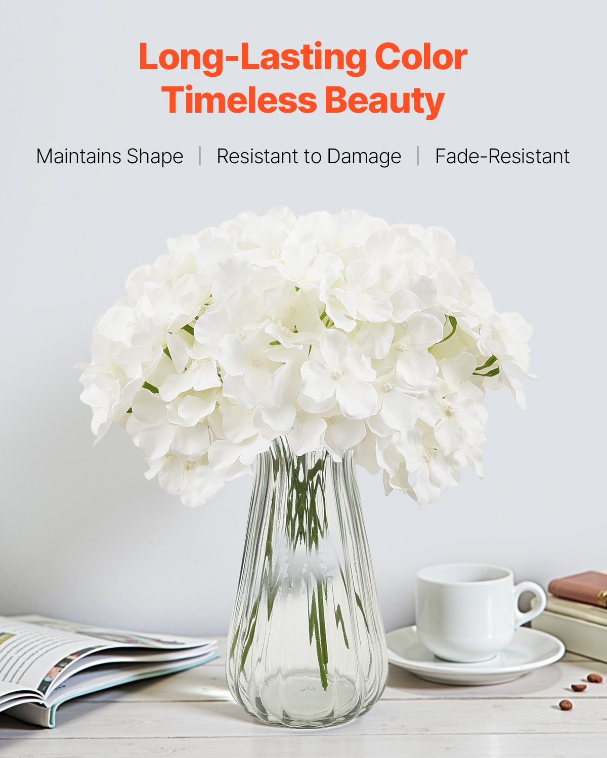 Vases & Table Decor: VEVOR Artificial Flowers, 105 pcs Real Looking White Silk Fake Hydrangea Bulk, White Faux Bridal Shower with Stems for DIY Wedding Bouquets, Home Centerpieces Arrangements, Party Tables Decorations