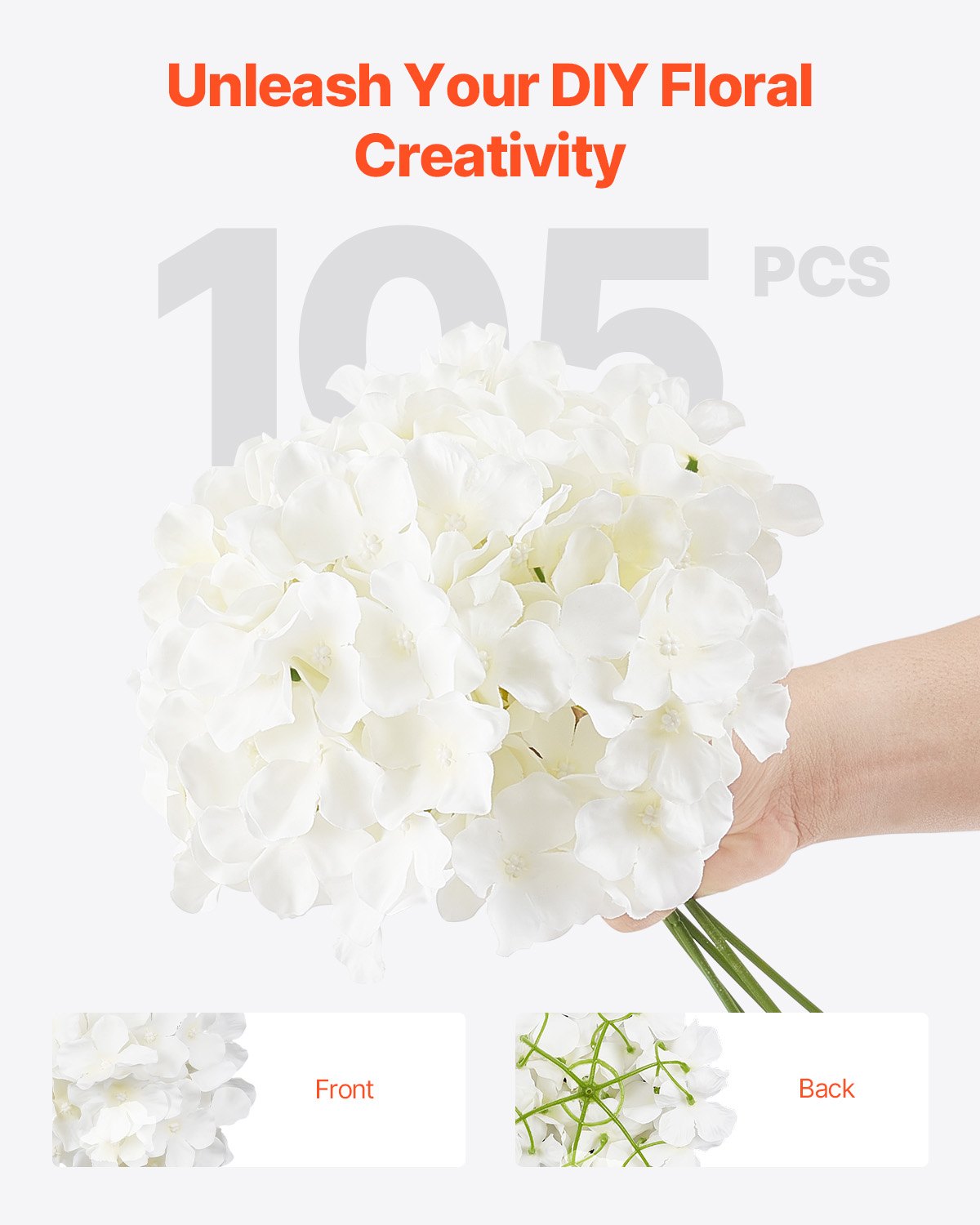 Vases & Table Decor: VEVOR Artificial Flowers, 105 pcs Real Looking White Silk Fake Hydrangea Bulk, White Faux Bridal Shower with Stems for DIY Wedding Bouquets, Home Centerpieces Arrangements, Party Tables Decorations