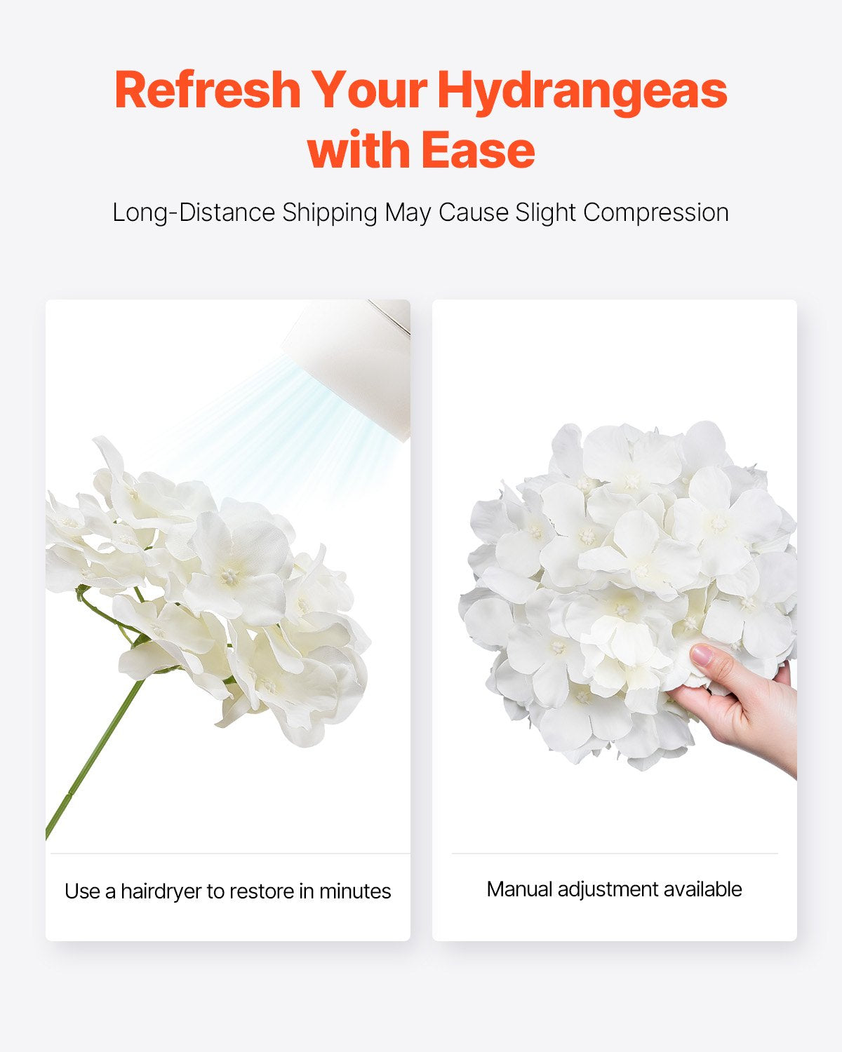 Vases & Table Decor: VEVOR Artificial Flowers, 105 pcs Real Looking White Silk Fake Hydrangea Bulk, White Faux Bridal Shower with Stems for DIY Wedding Bouquets, Home Centerpieces Arrangements, Party Tables Decorations