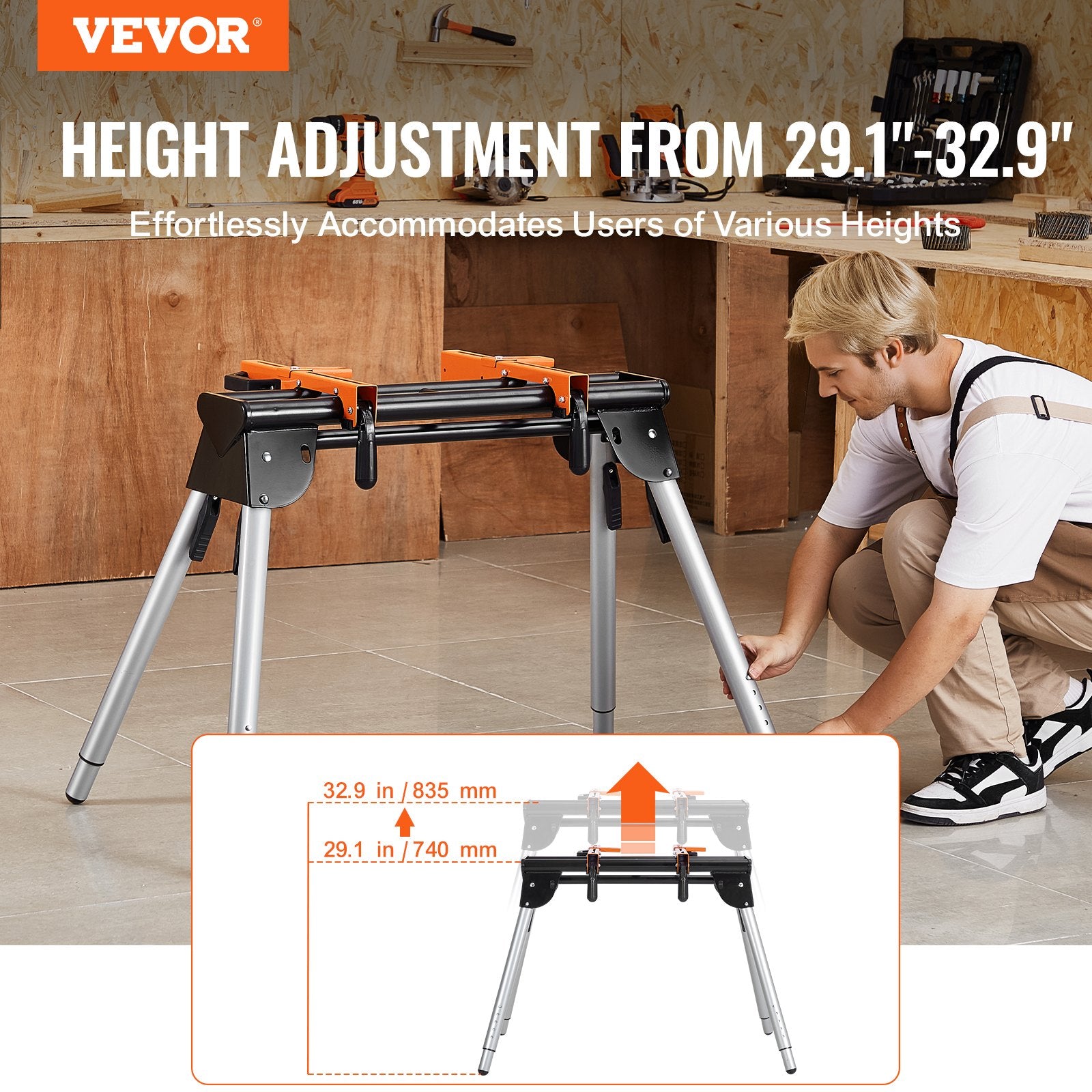 Chainsaws: VEVOR Miter Saw Stand 330lbs Load Capacity Steel 29.1"-32.9" Adjustable Height