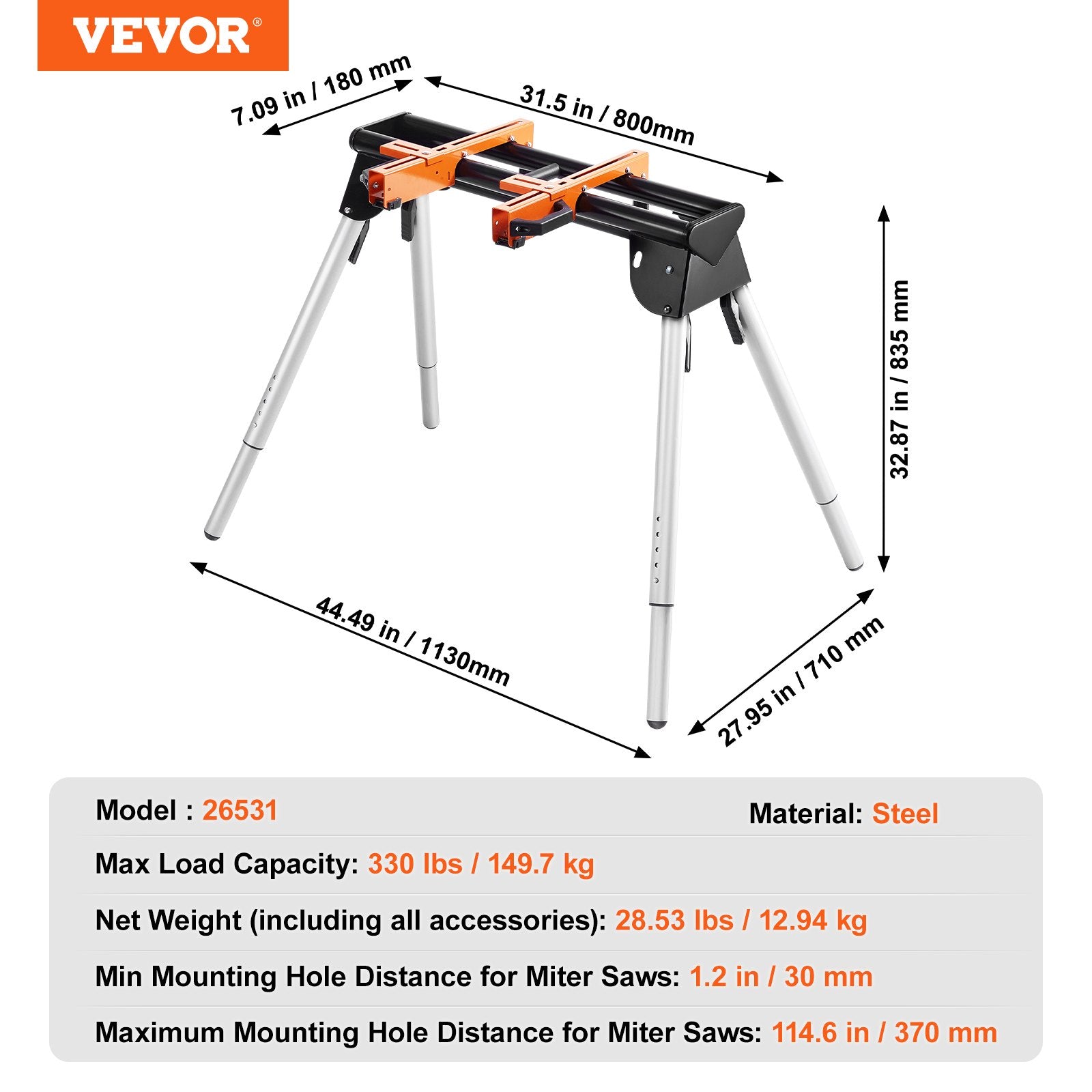 Chainsaws: VEVOR Miter Saw Stand 330lbs Load Capacity Steel 29.1"-32.9" Adjustable Height