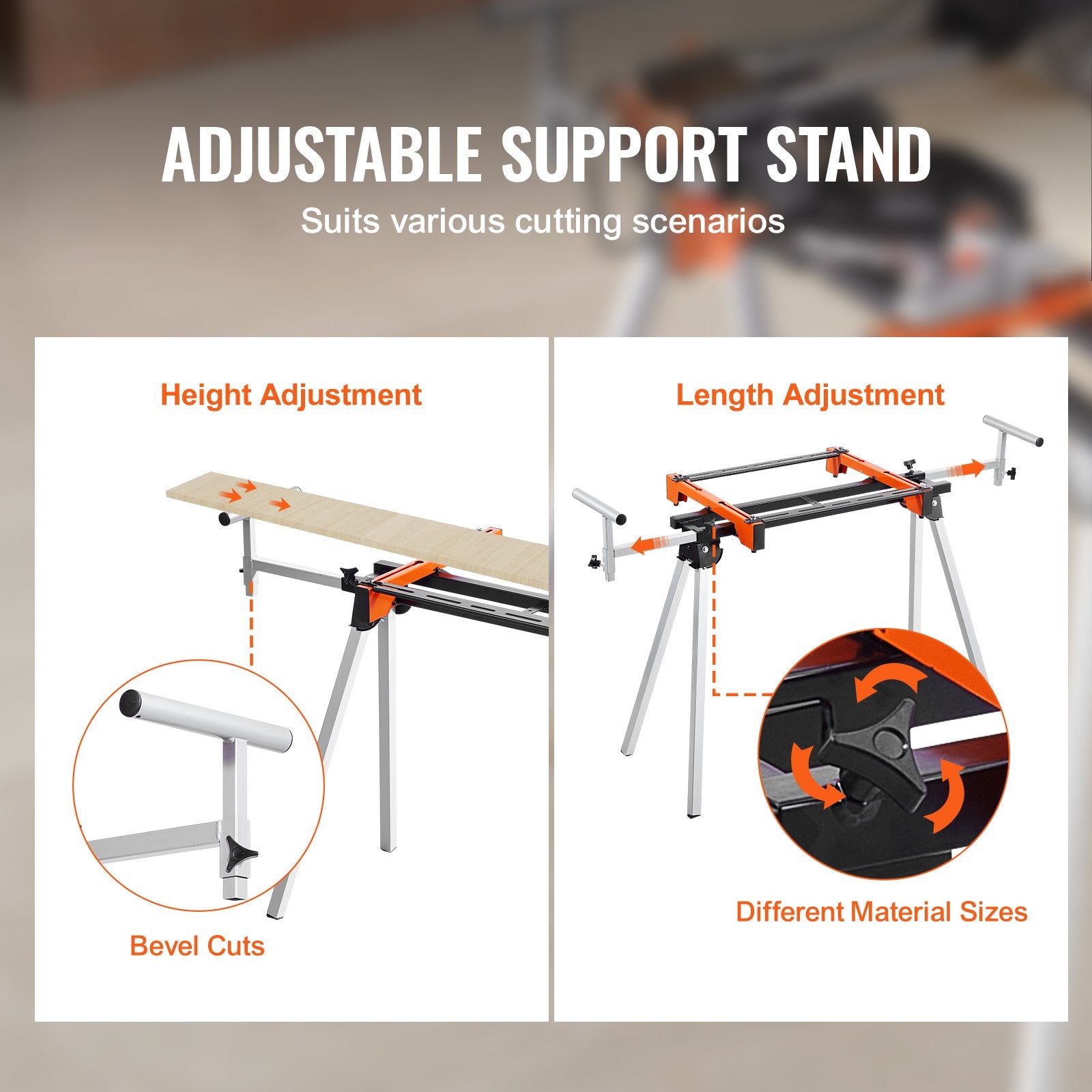 Saw Accessories: VEVOR Miter Saw Stand 300lbs Load Capacity Steel Collapsible Stand for Miter Saw