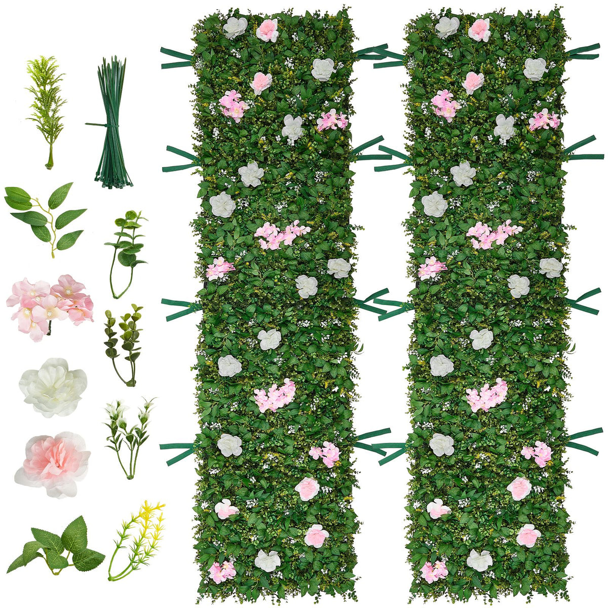 Artificial Luxury‌ Flower Wall Backdrop, 2 PCS, Each Panel 61 x 243.8 cm, Gorgeous 3D Silk Floral Backdrop Pet Friendly, Easy Installation Flower Wall Panel for Wedding, Event, Party, Home Decor